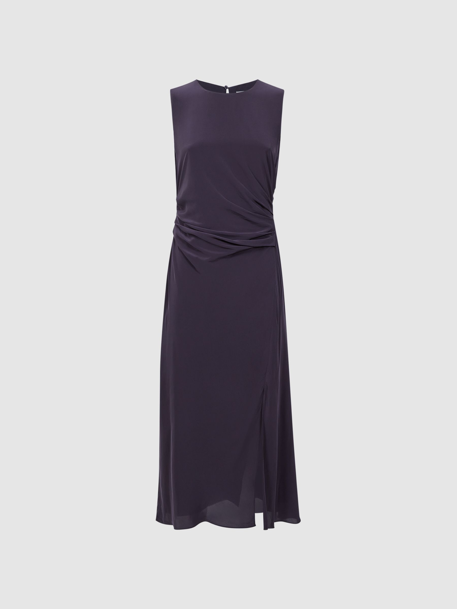 Bodycon Ruched Midi Dress in Grape - Image 2 of 4