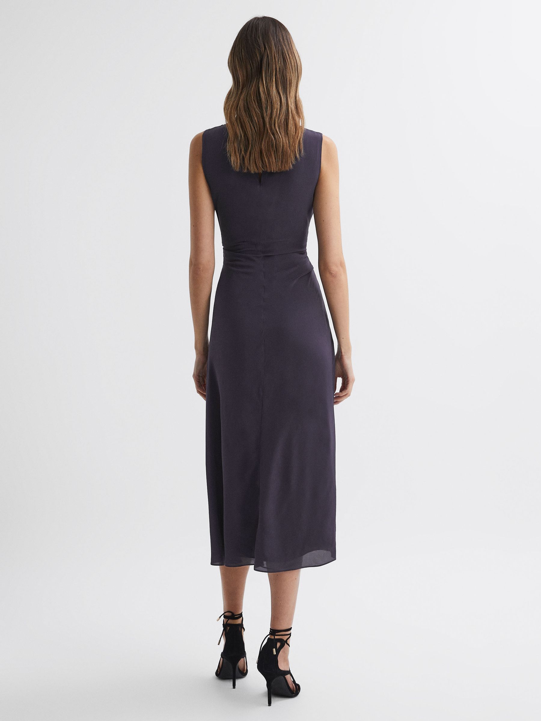 Bodycon Ruched Midi Dress in Grape - Image 4 of 4
