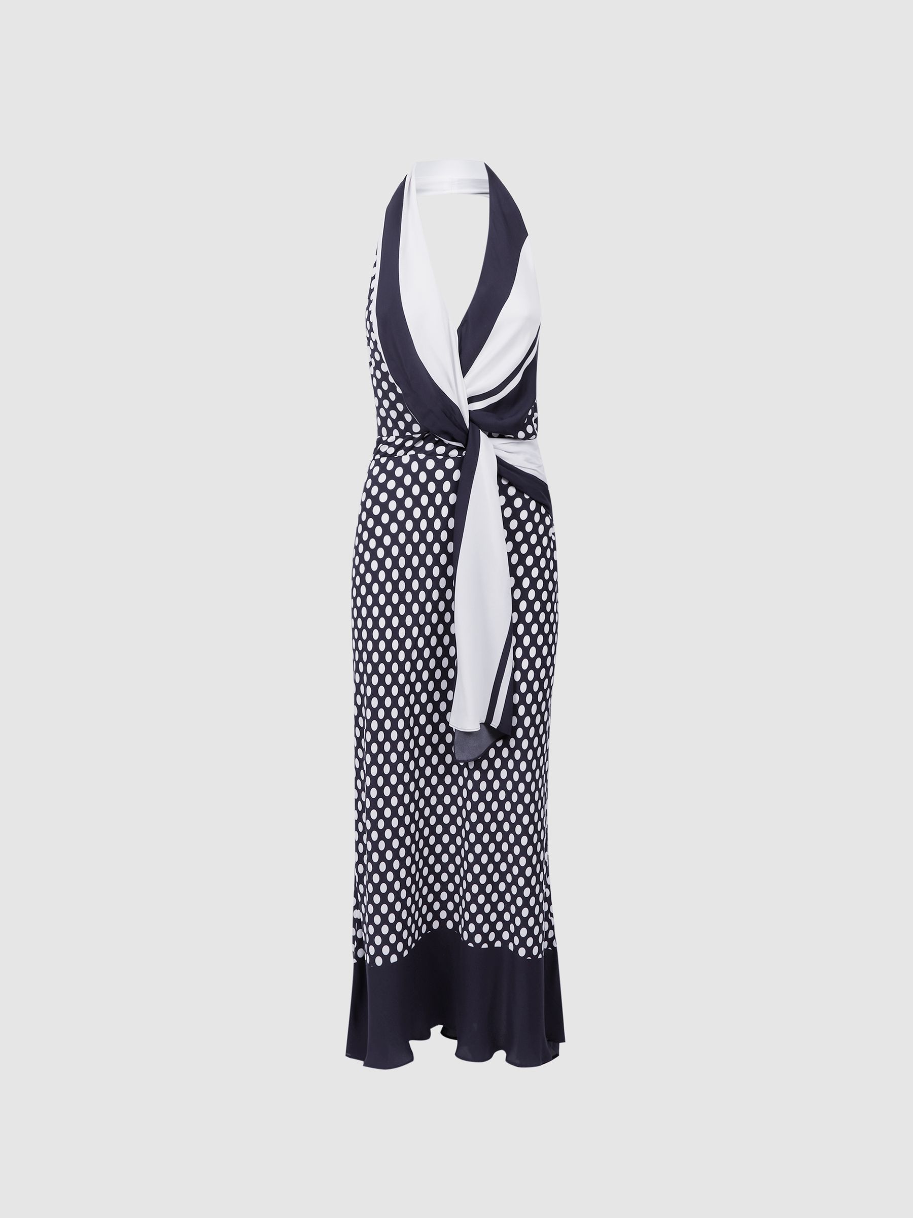 Striped Polka Dot Halter Maxi Dress in Navy/White - Image 2 of 4 Striped Polka Dot Halter Maxi Dress in Navy/White - Image 2 of 4