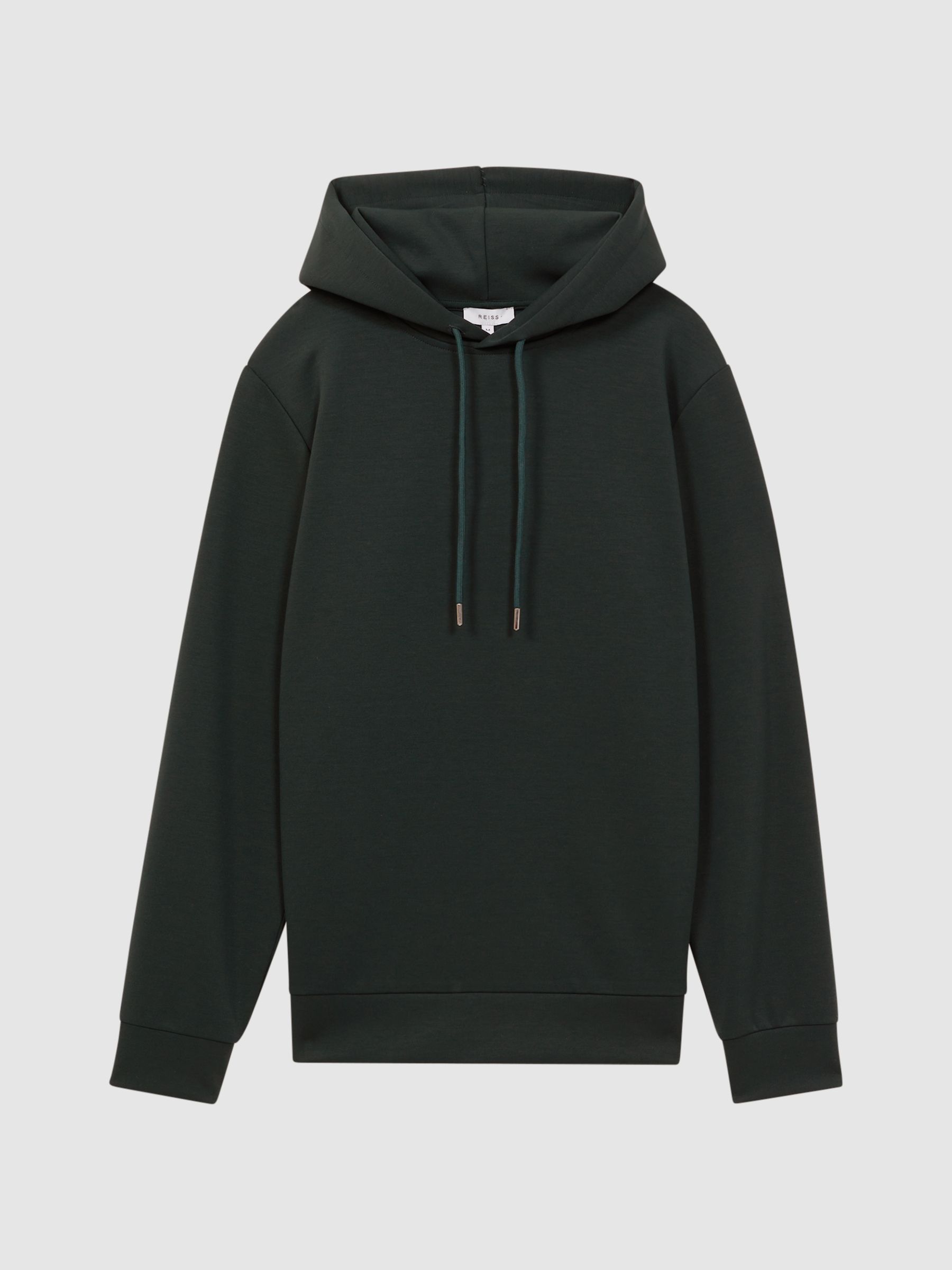 Plain Interlock Jersey Drawstring Hoodie in Emerald - Image 2 of 4