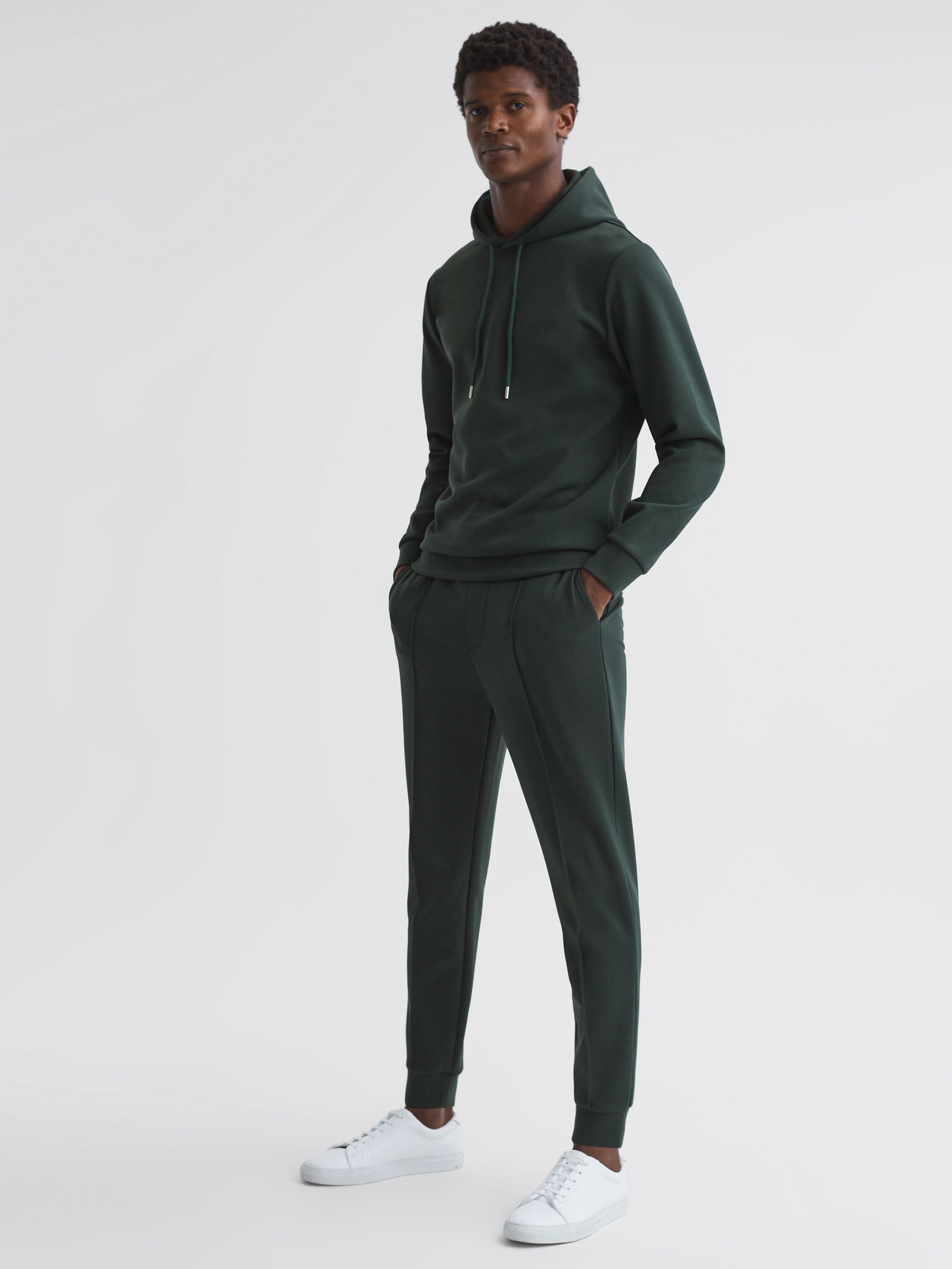 Plain Interlock Jersey Drawstring Hoodie in Emerald - Image 3 of 4