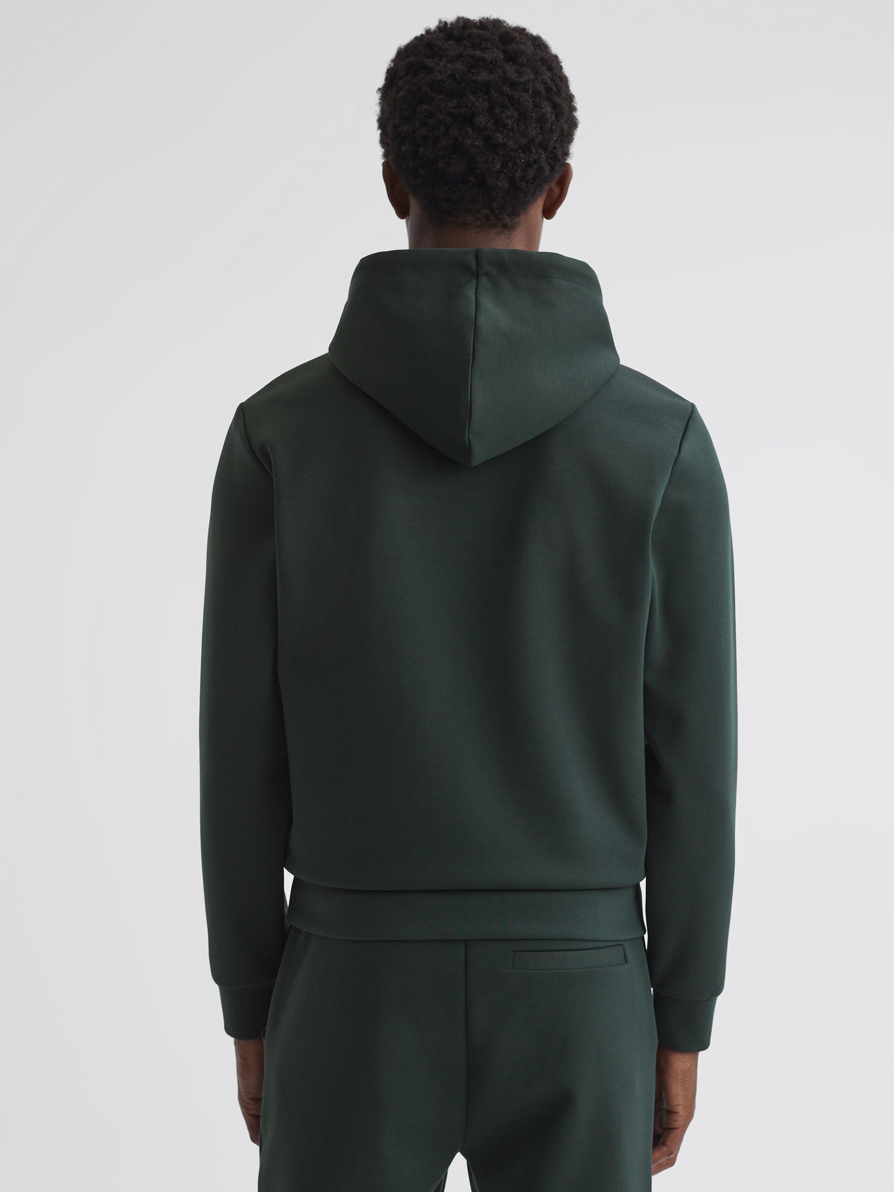 Plain Interlock Jersey Drawstring Hoodie in Emerald - Image 4 of 4