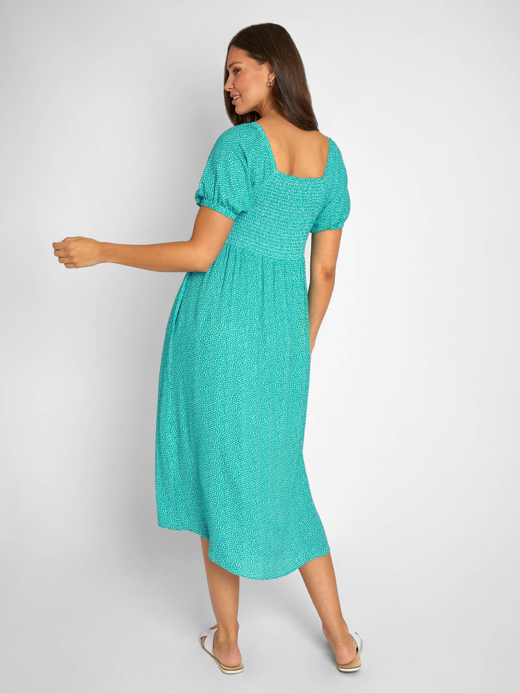 Green Spot Shirred Maternity Midi Dress - Image 5 of 8