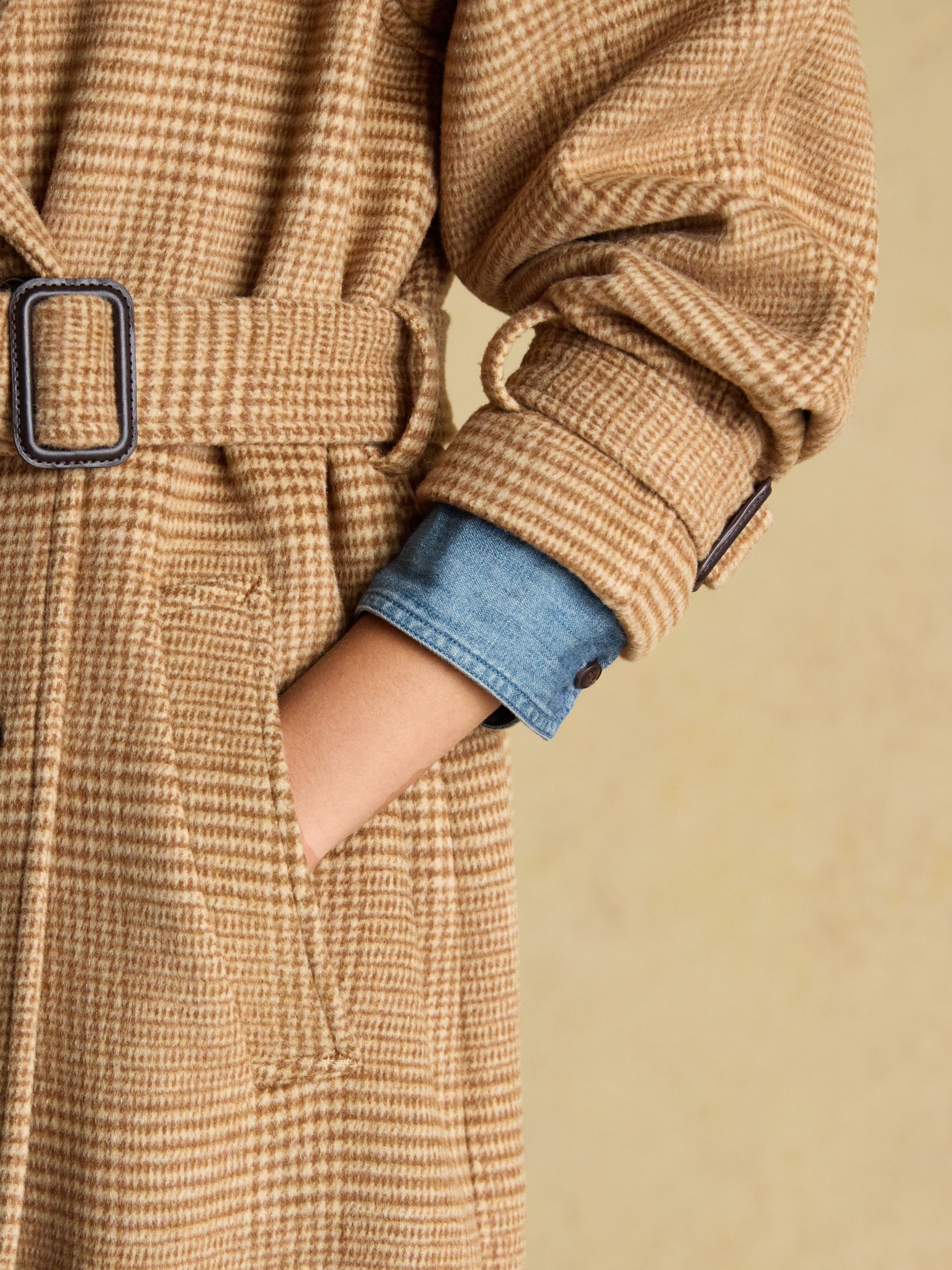 Amberley Tan Brown Longline Wool Blend Coat with Belt | Joules