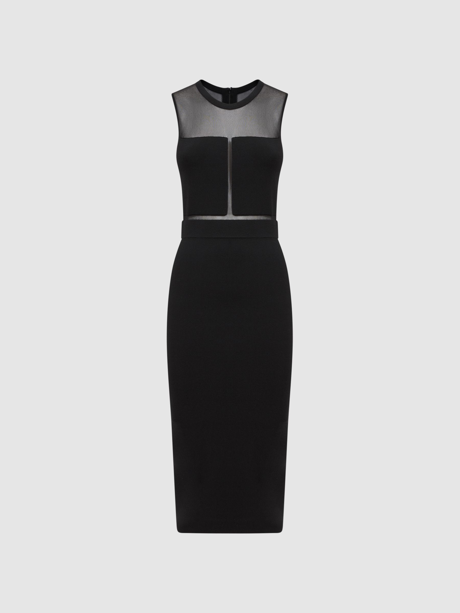 Sheer Knitted Bodycon Midi Dress in Black - Image 2 of 4 Sheer Knitted Bodycon Midi Dress in Black - Image 2 of 4