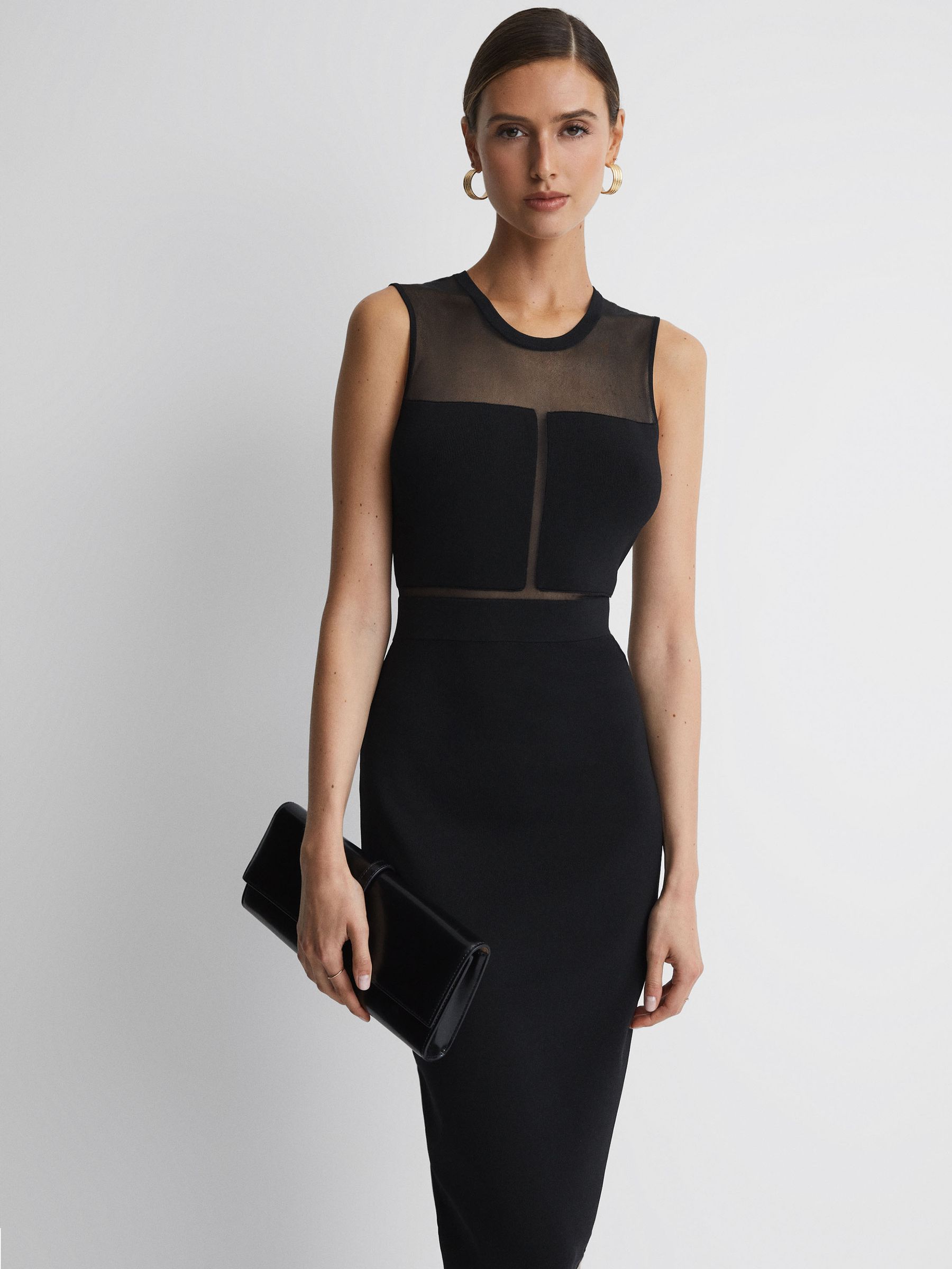 Sheer Knitted Bodycon Midi Dress in Black - Image 3 of 4