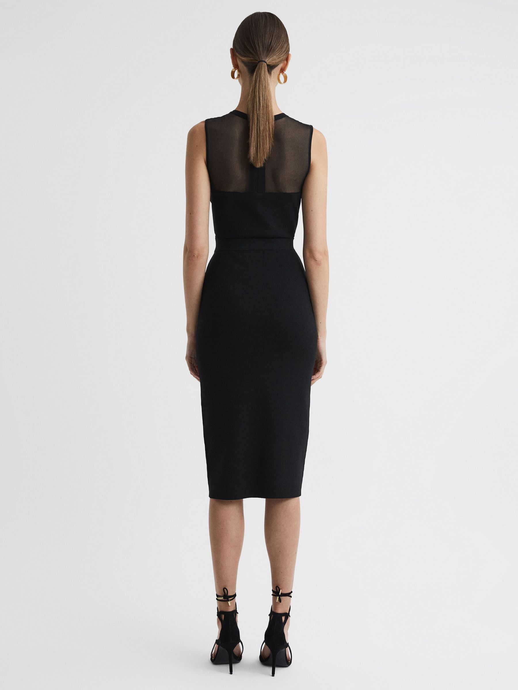 Sheer Knitted Bodycon Midi Dress in Black - Image 4 of 4