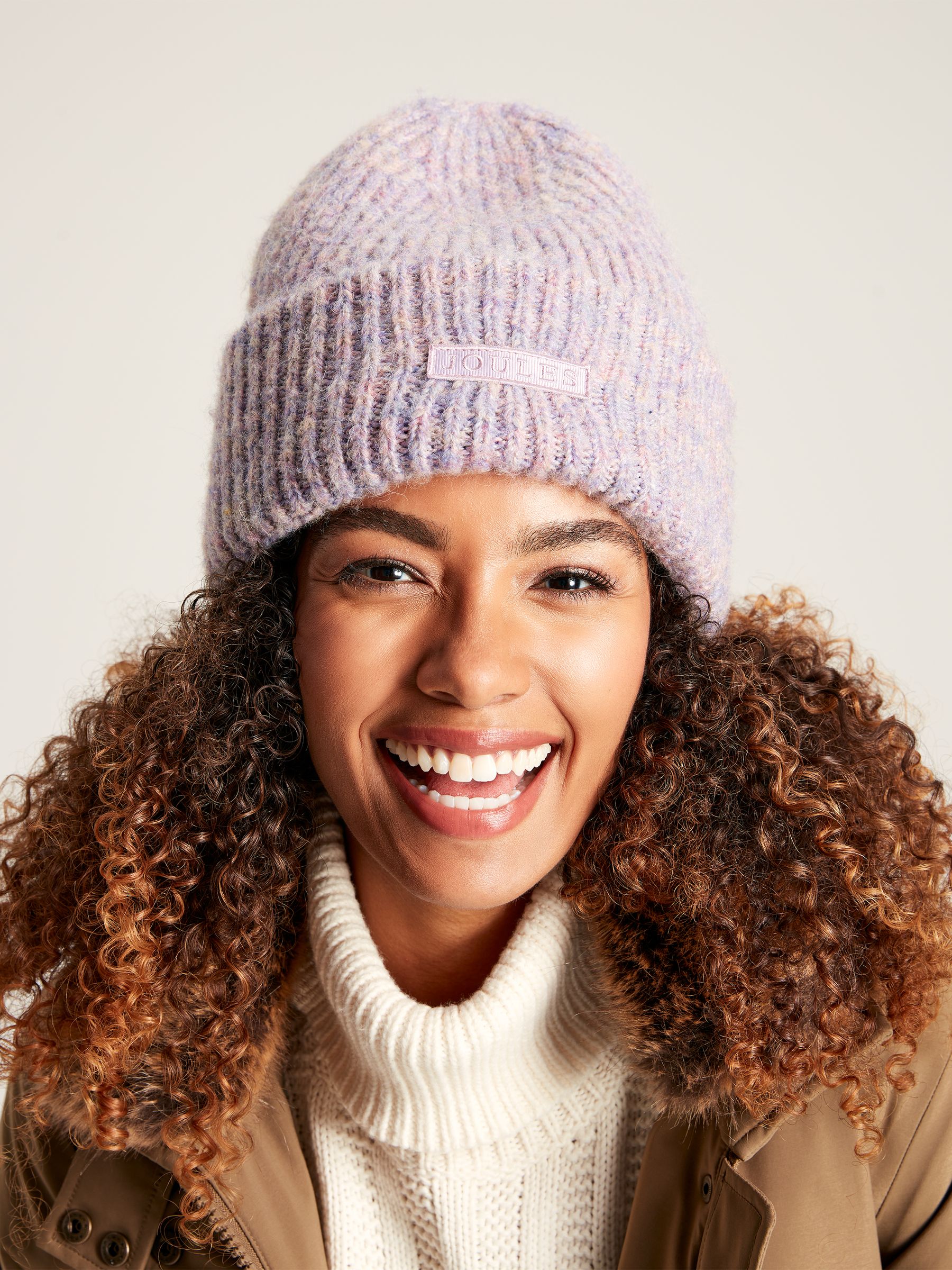 Eloise Lilac Oversized Knitted Beanie Hat Joules