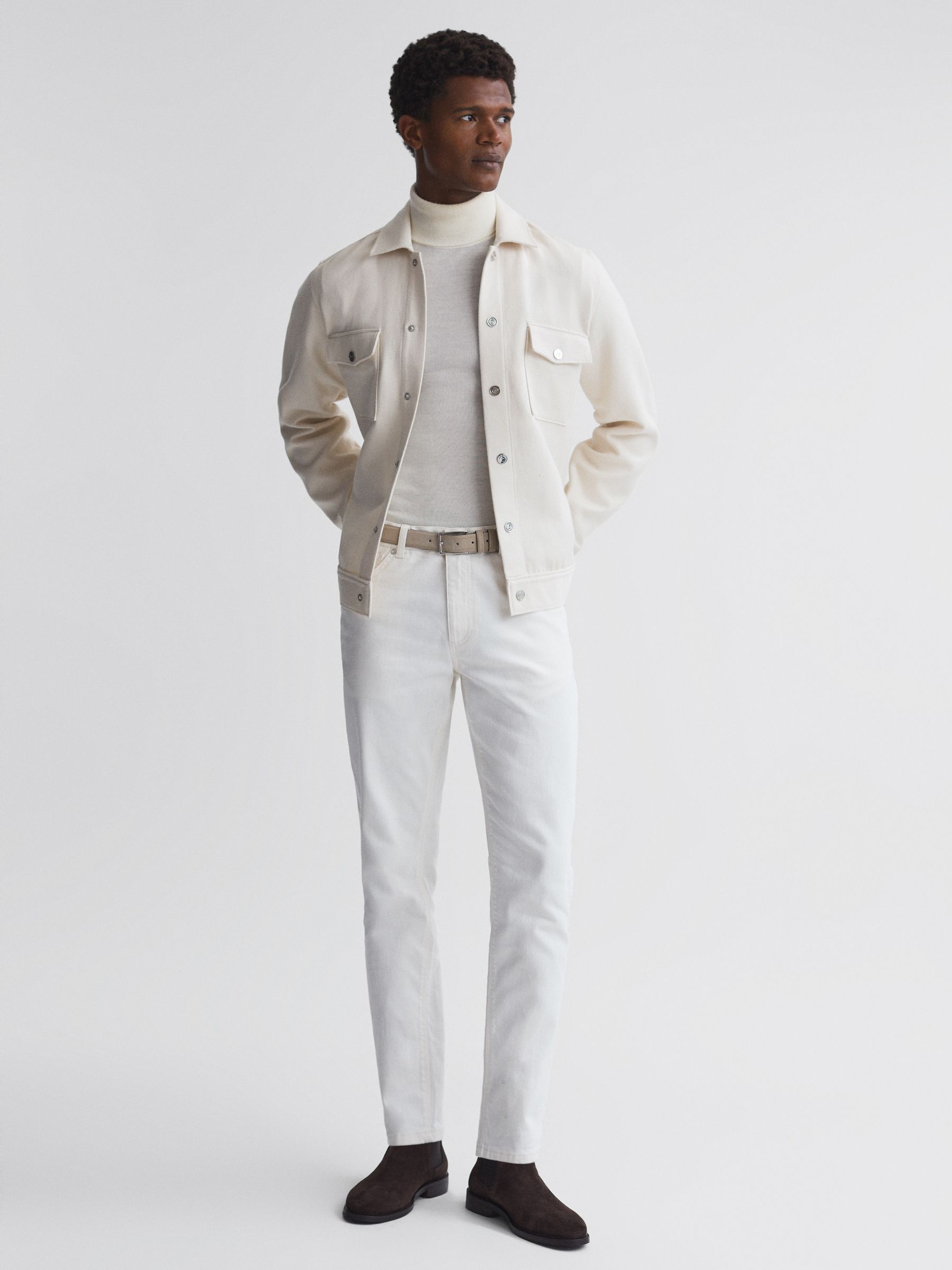 Reiss Textured Cotton Twin Pocket Overshirt in Ecru | REISS