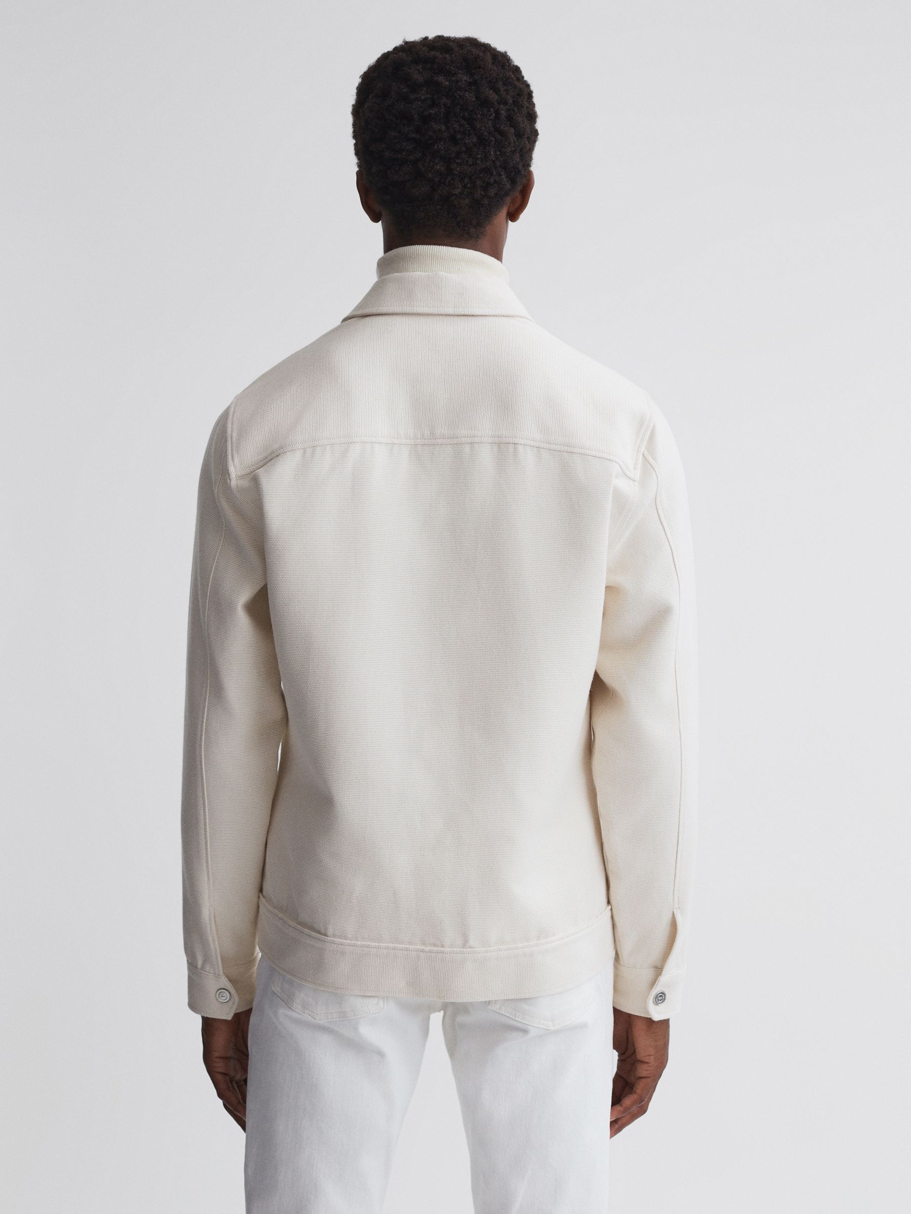 Textured Cotton Twin Pocket Overshirt in Ecru - Image 4 of 5