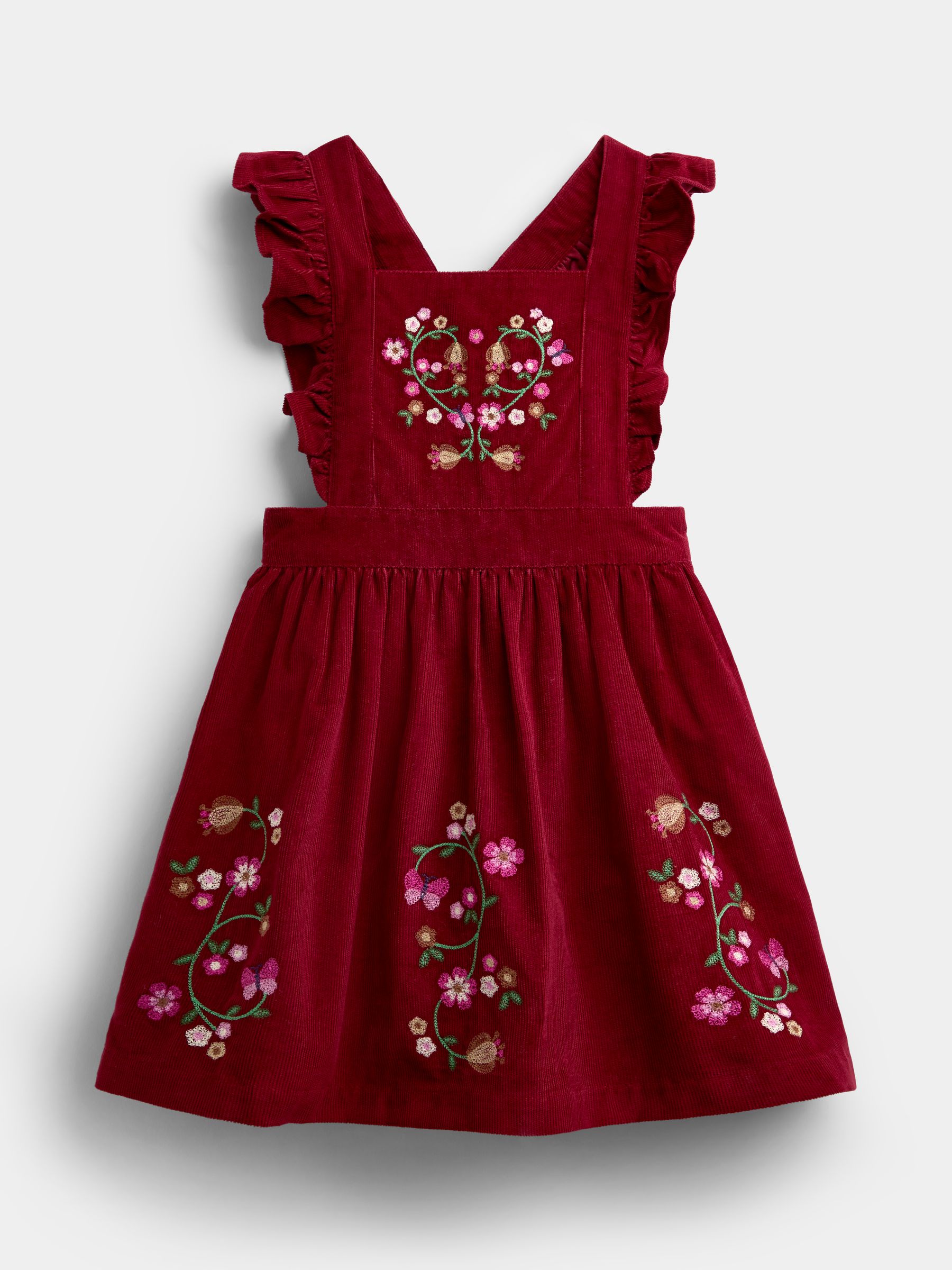 Burgundy Red Floral Embroidered Pinny Dress & Collar Blouse - Image 4 of 7