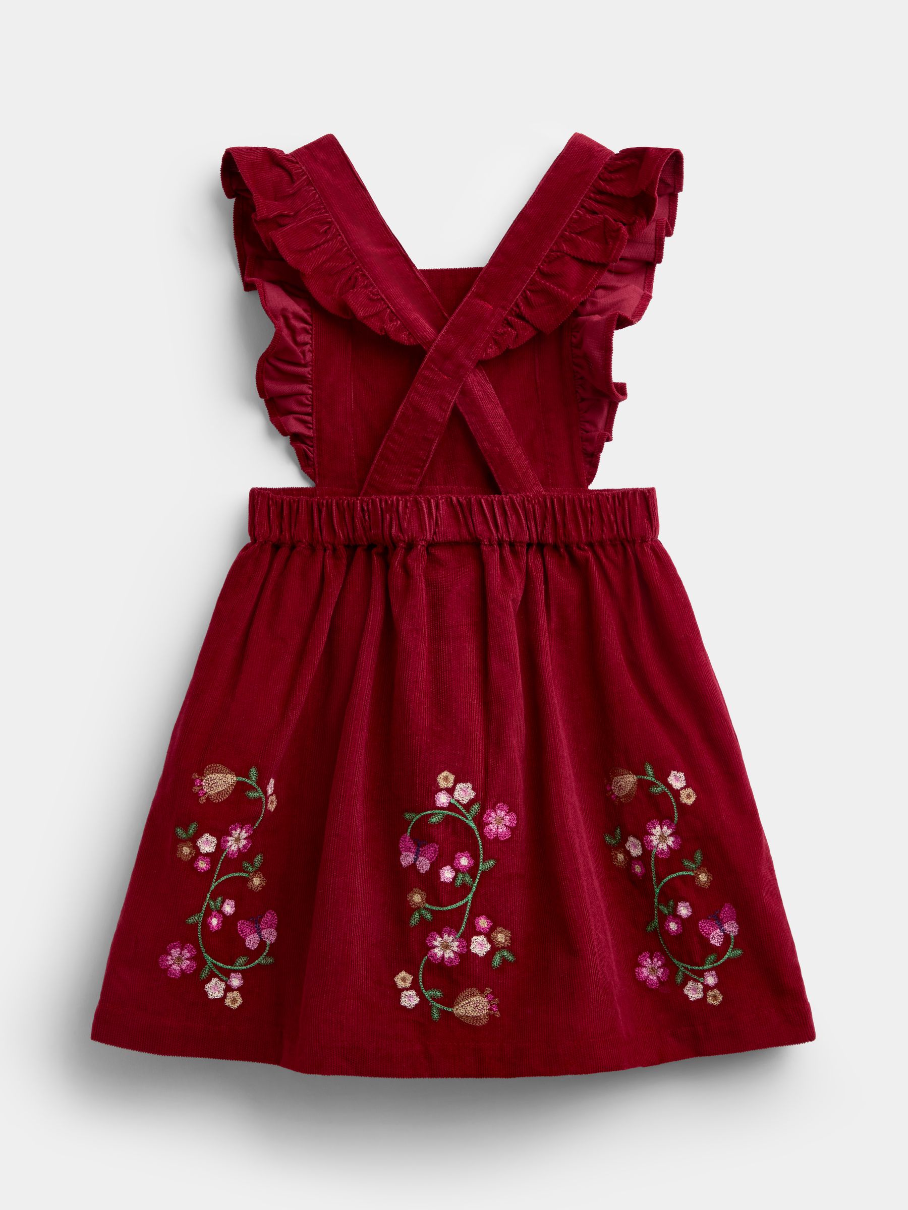 Burgundy Red Floral Embroidered Pinny Dress & Collar Blouse - Image 5 of 7