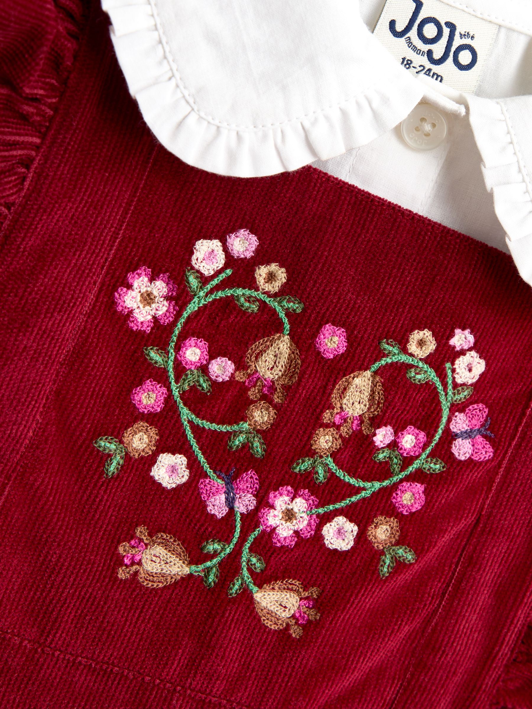 Burgundy Red Floral Embroidered Pinny Dress & Collar Blouse - Image 6 of 7