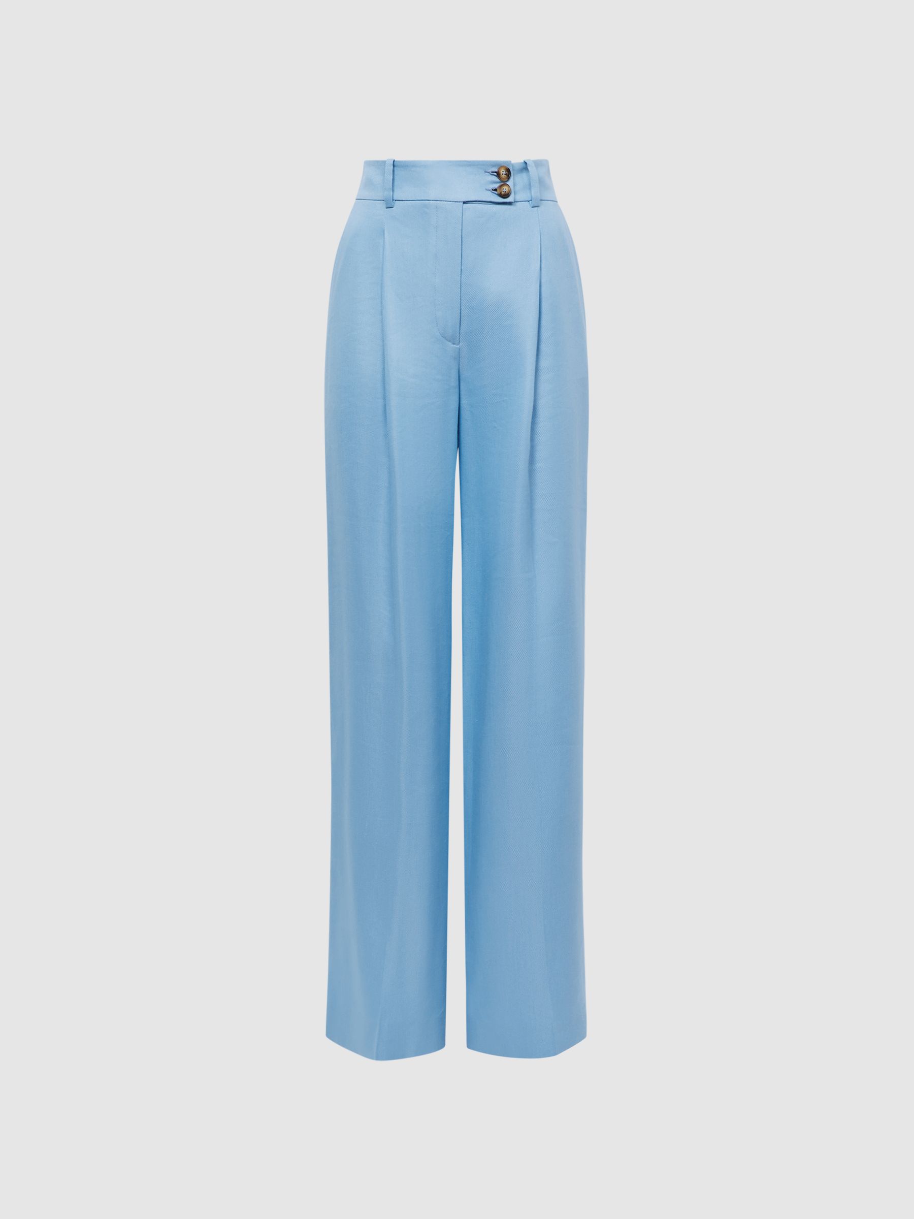 Petite Wide Leg Linen Trousers in Blue - Image 2 of 8 Petite Wide Leg Linen Trousers in Blue - Image 2 of 8