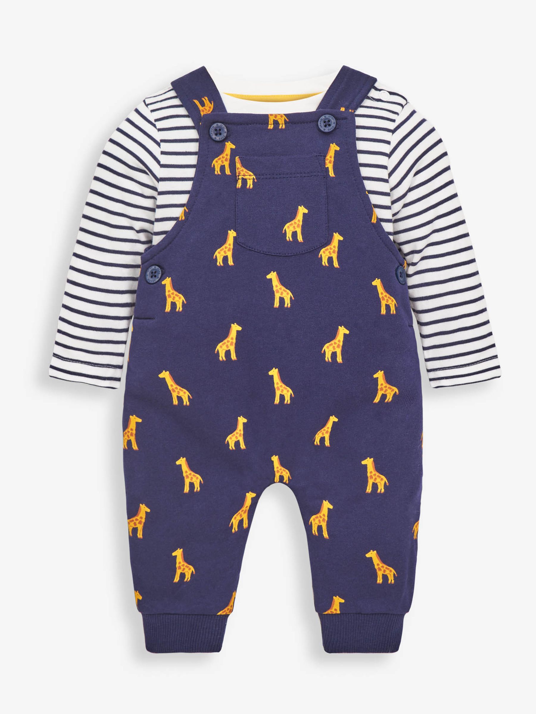 Navy 2-Piece Giraffe Print Baby Dungarees Set - Image 1 of 5