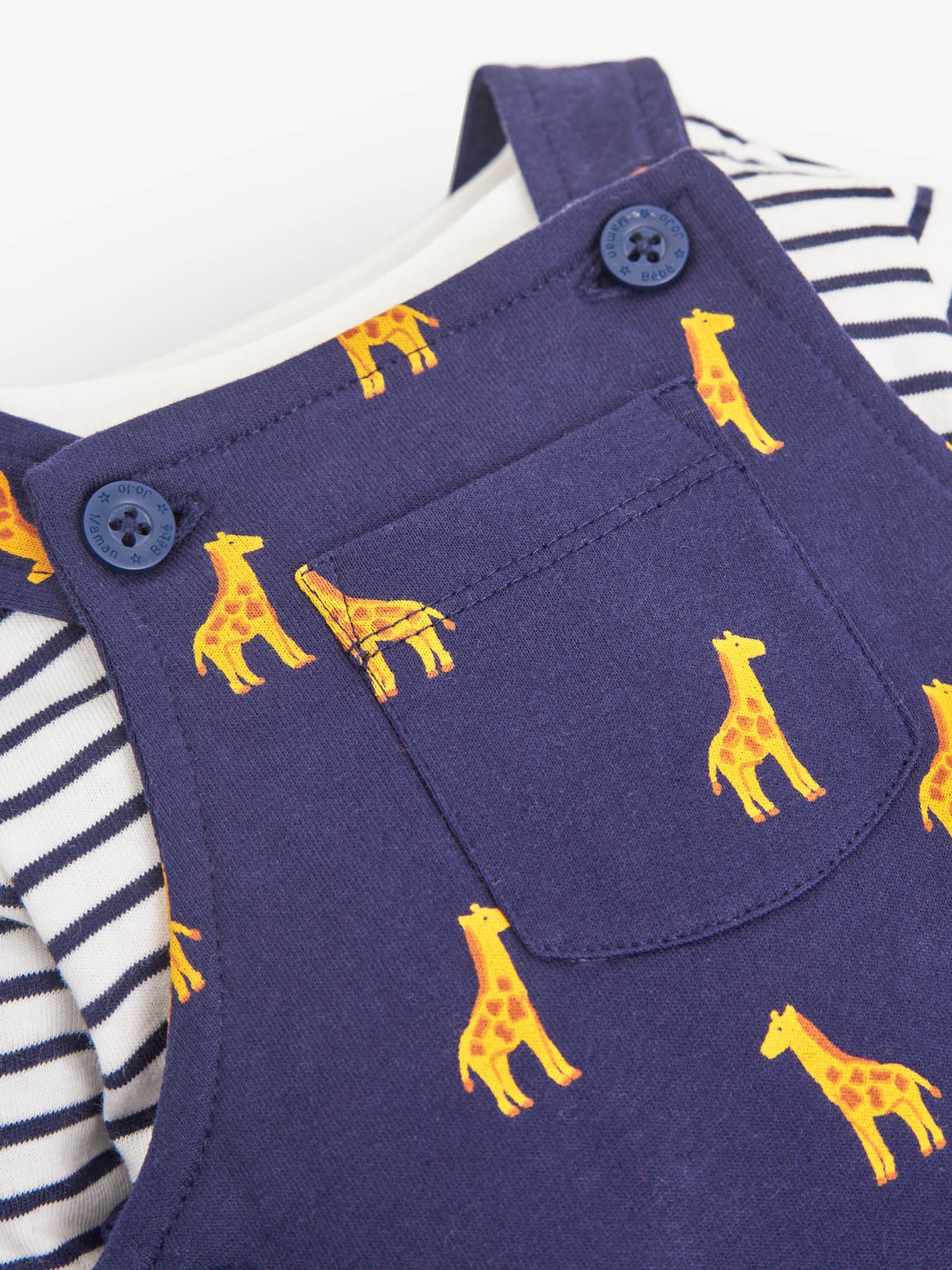 Navy 2-Piece Giraffe Print Baby Dungarees Set - Image 4 of 5