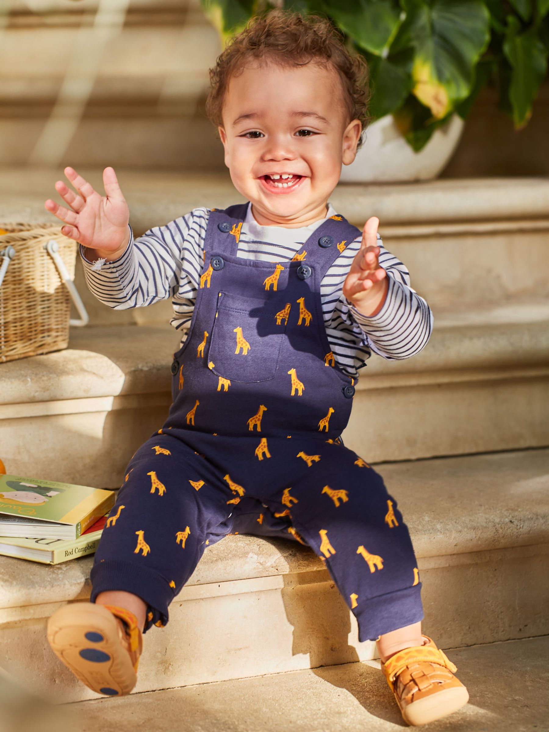 Navy 2-Piece Giraffe Print Baby Dungarees Set - Image 5 of 5