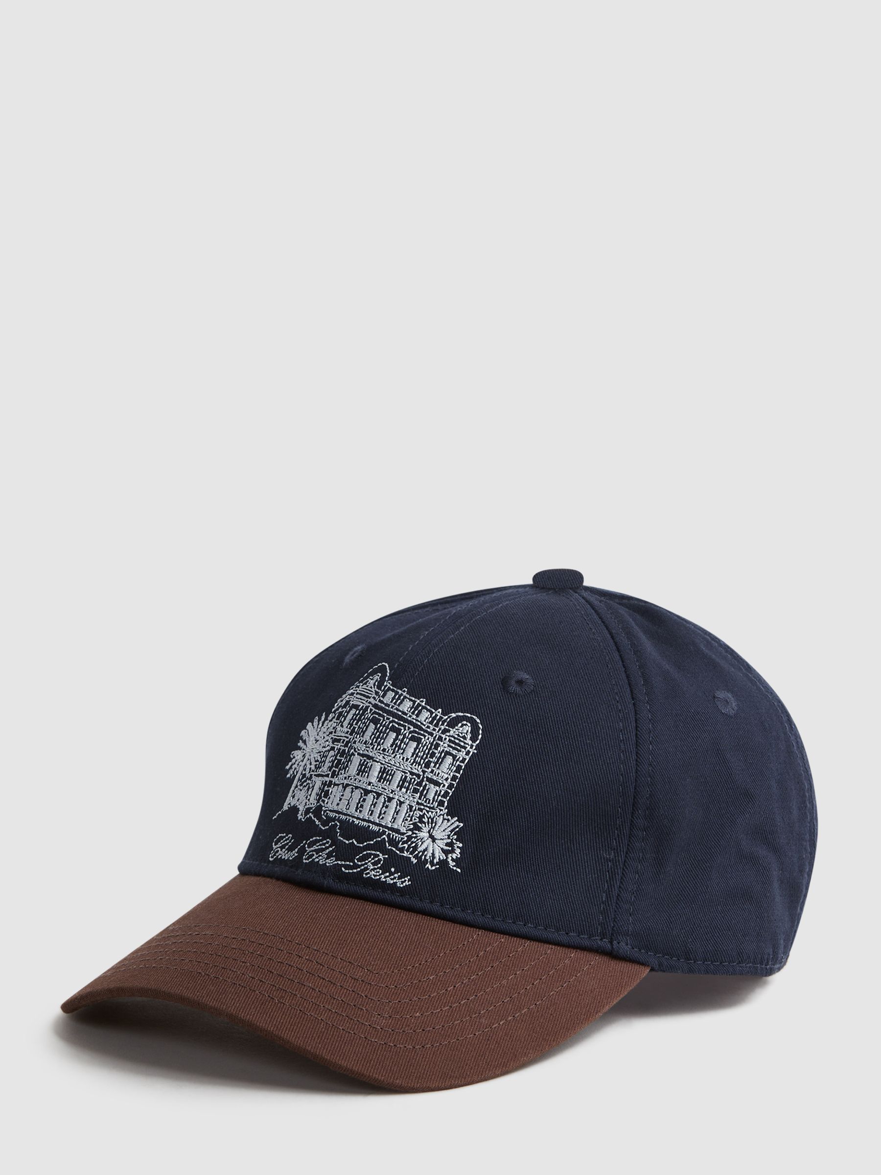 Reiss | Ché Embroidered Baseball Cap in Navy/Tobacco - Image 1 of 4