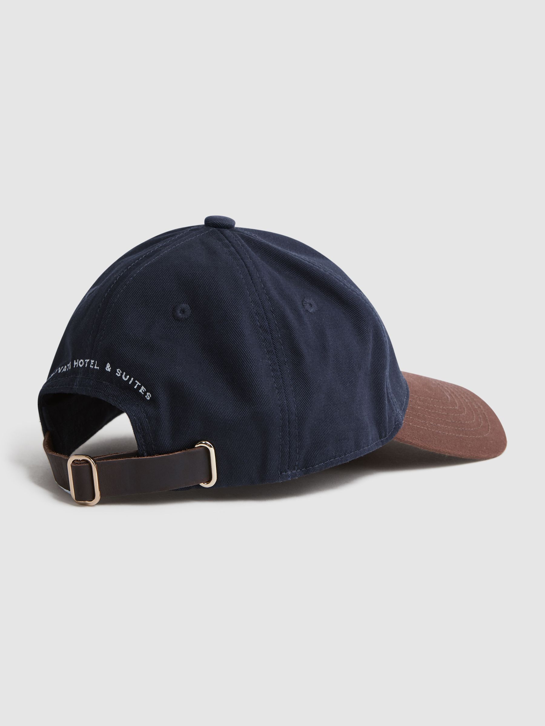 Reiss | Ché Embroidered Baseball Cap in Navy/Tobacco - Image 4 of 4