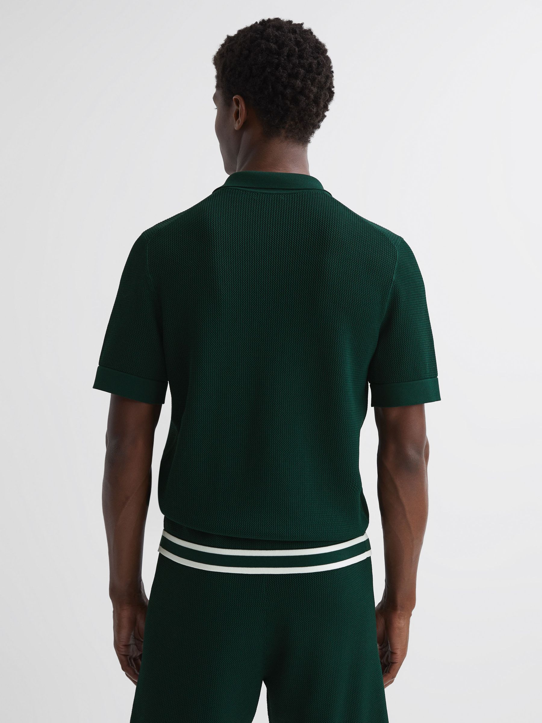 Reiss | Ché Knitted Button Through T-Shirt in Dark Green - Image 6 of 6