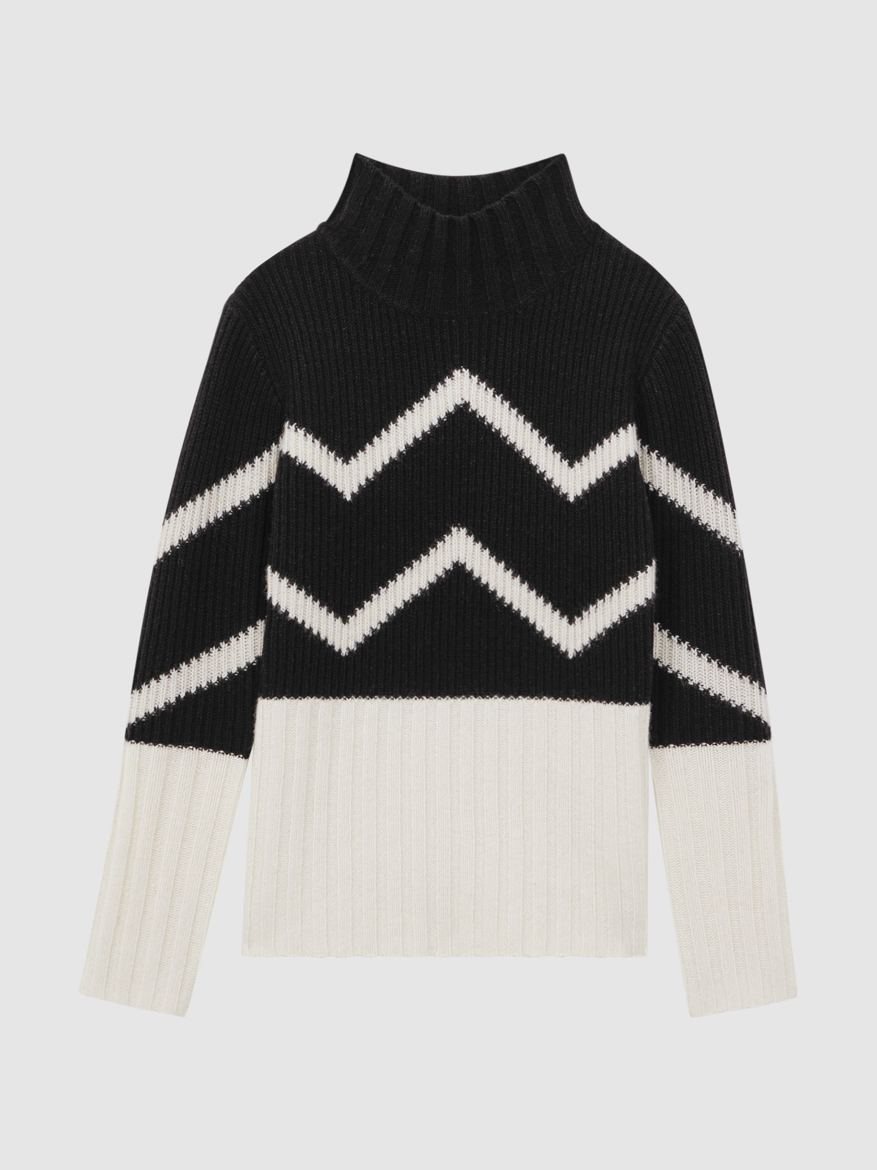 Knitted Zig-Zag Jumper in Ivory/Black - Image 2 of 5