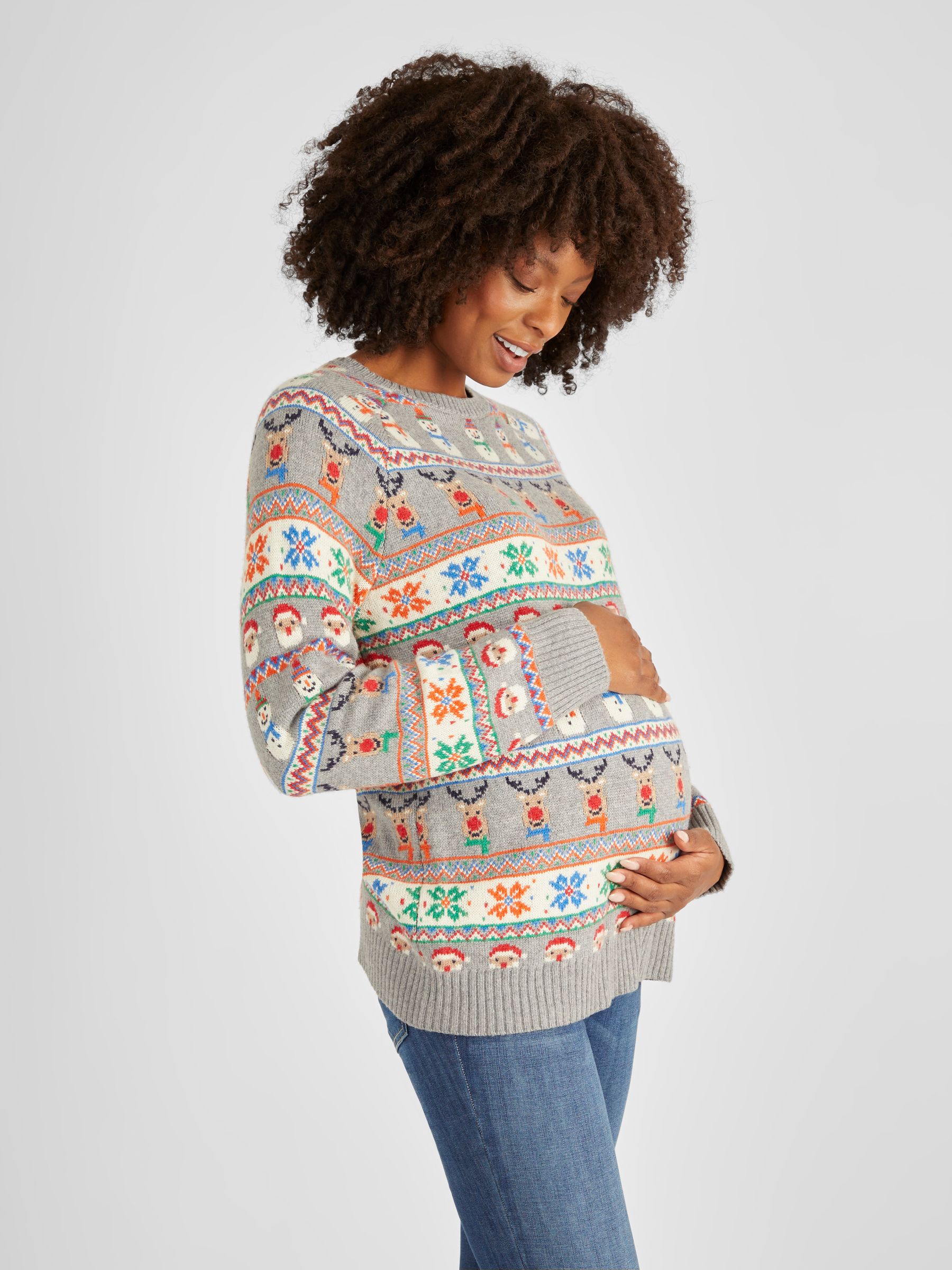 Grey Christmas Fair Isle Pattern Jumper - Image 1 of 5