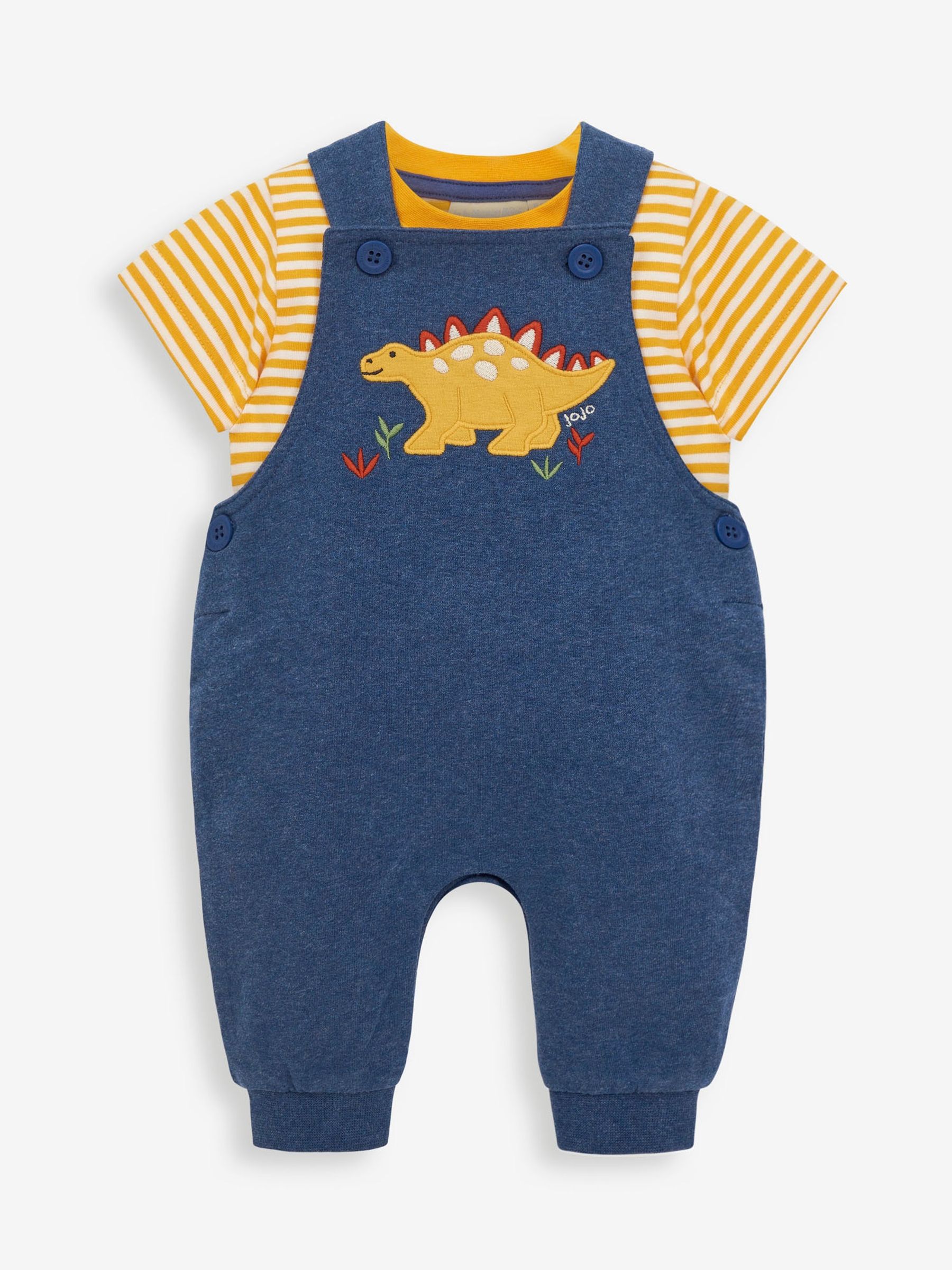 Indigo 2-Piece Stegosaurus Appliqué Baby Dungarees Set - Image 1 of 3
