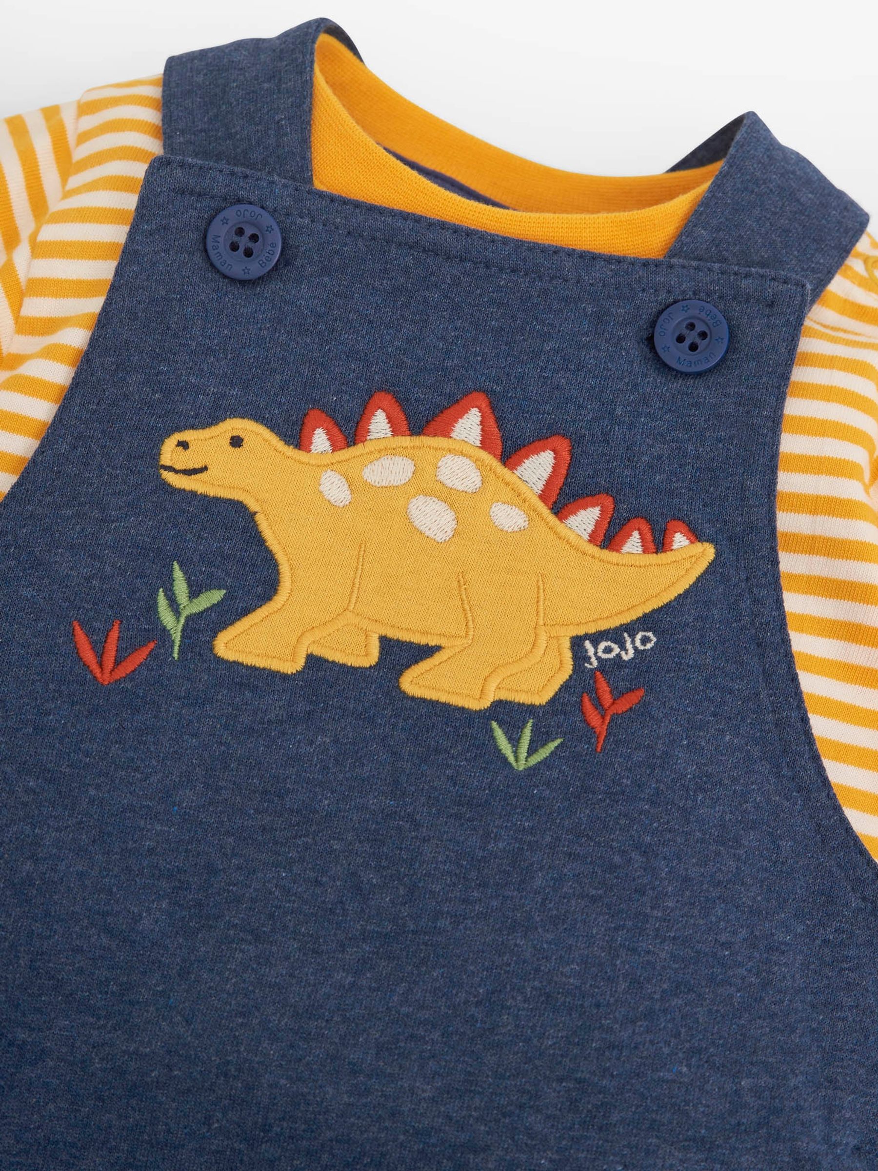 Indigo 2-Piece Stegosaurus Appliqué Baby Dungarees Set - Image 3 of 3