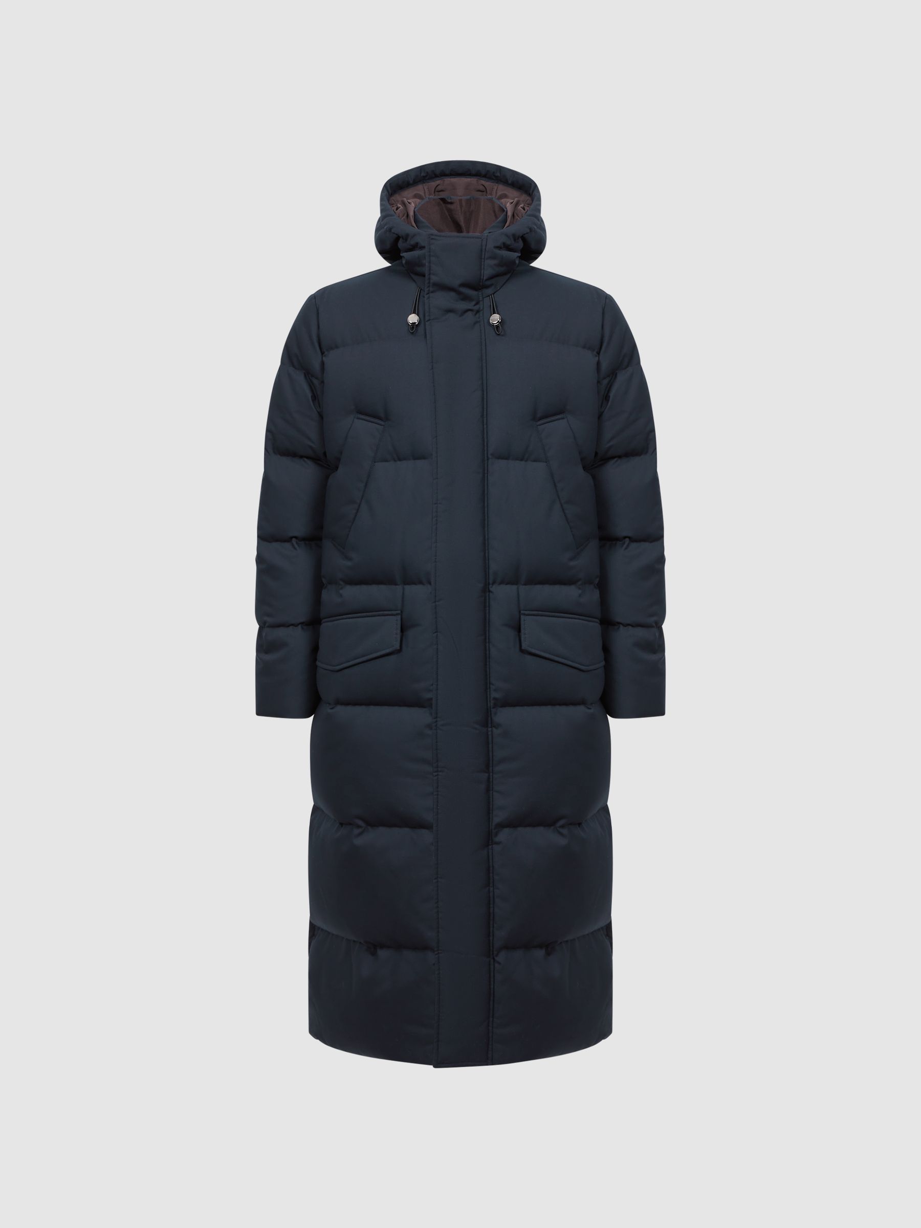Quilted Long Hooded Coat in Navy - Image 2 of 7