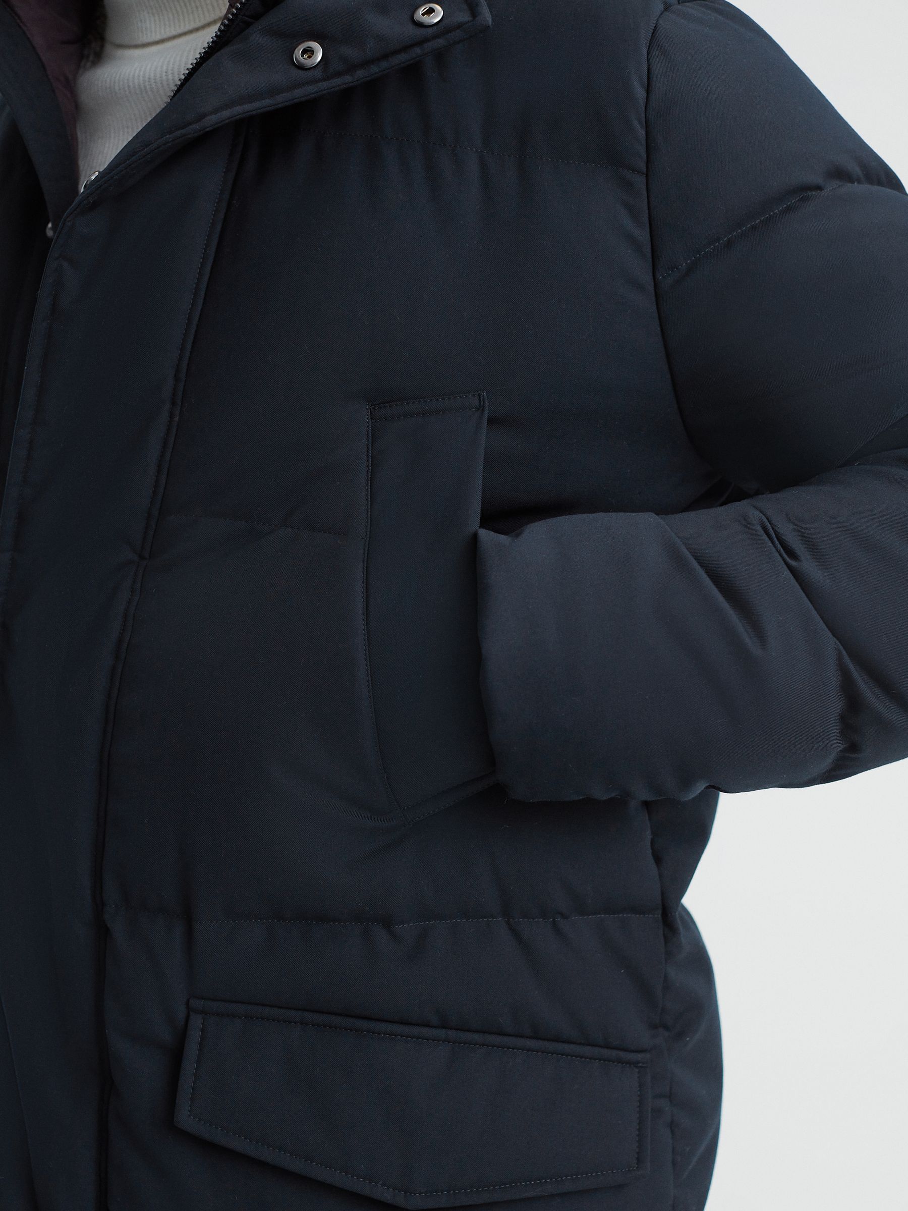 Quilted Long Hooded Coat in Navy - Image 4 of 7