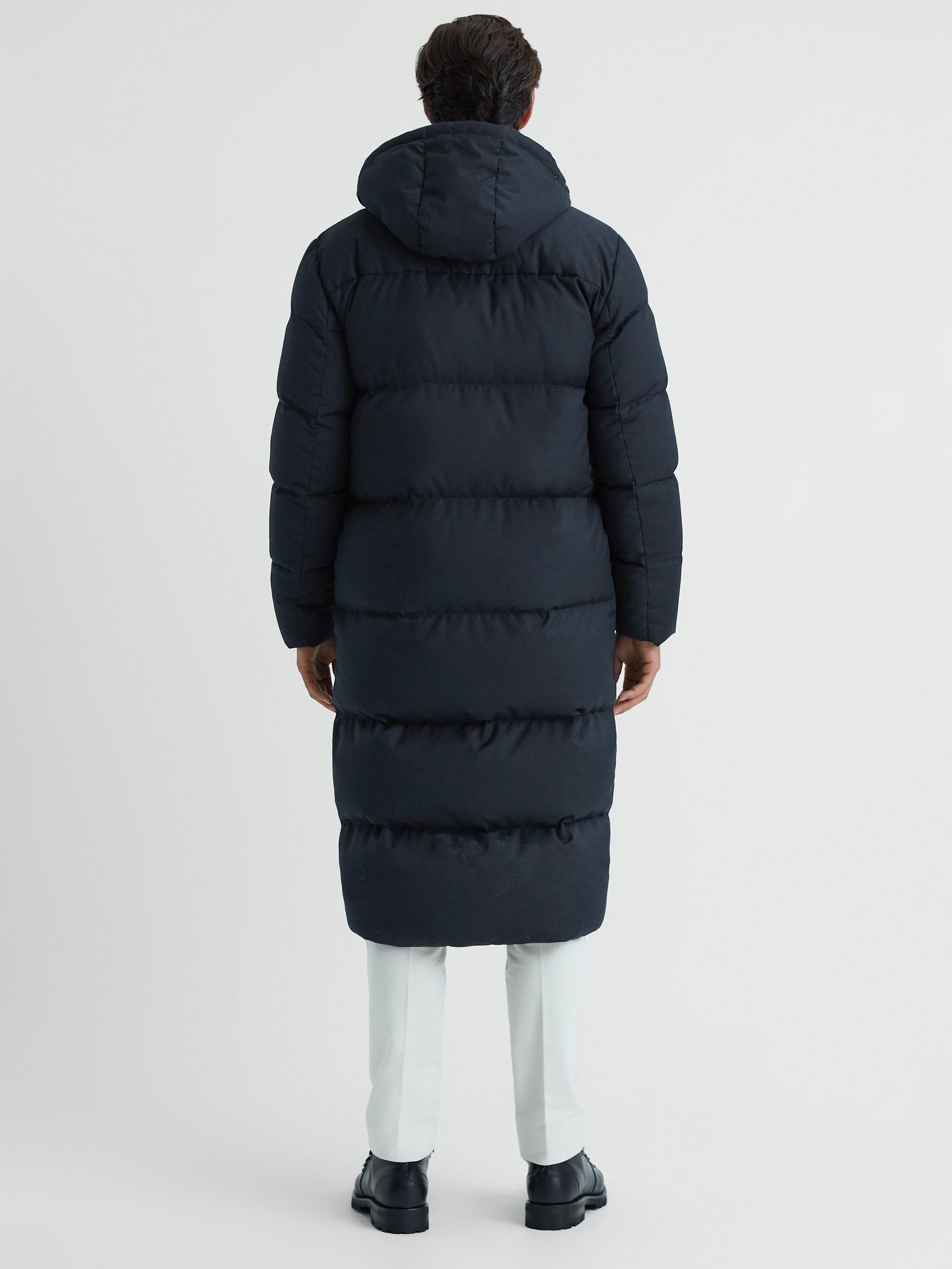 Quilted Long Hooded Coat in Navy - Image 5 of 7