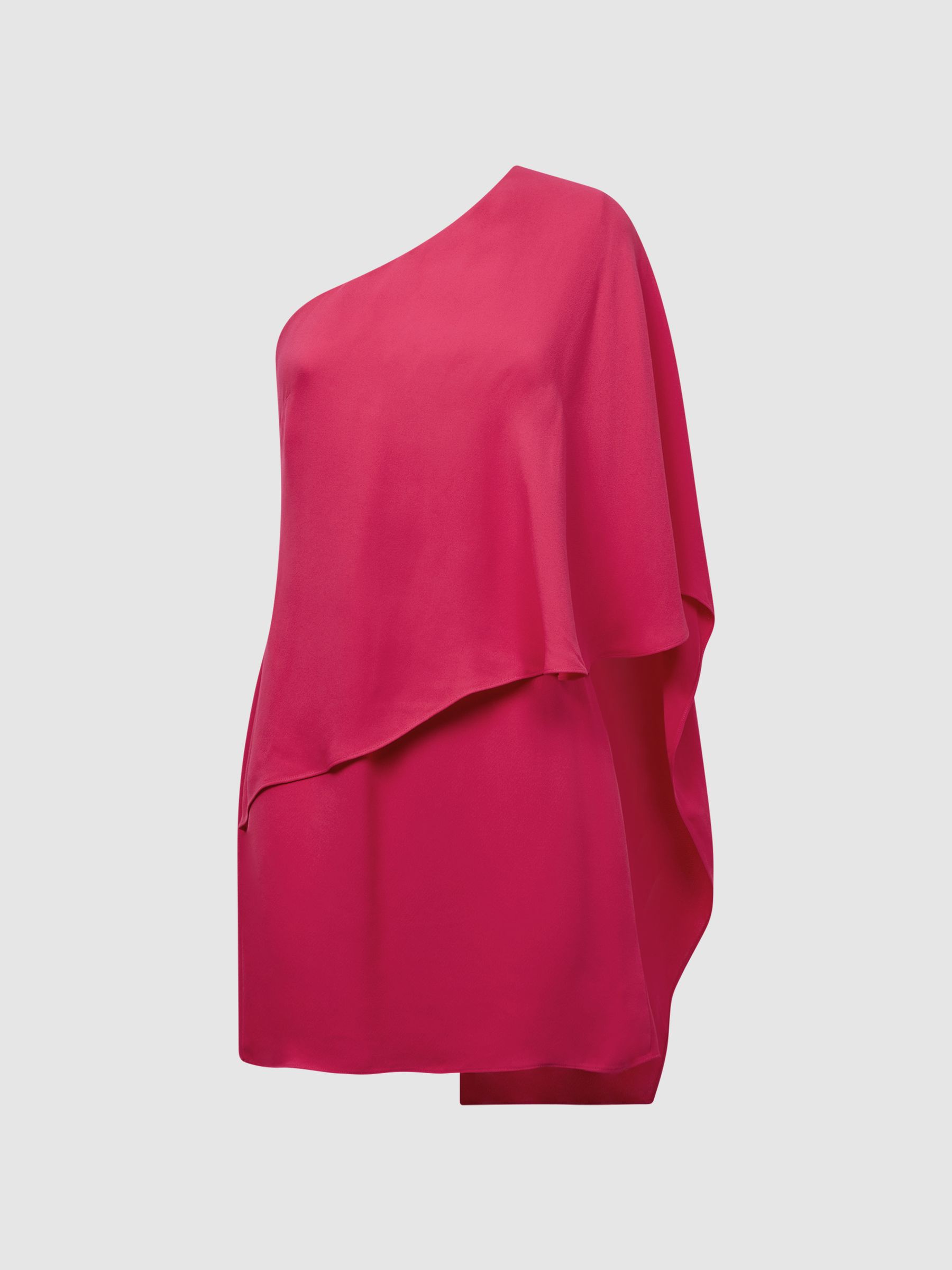 One Shoulder Cape Mini Dress in Bright Pink - Image 2 of 6