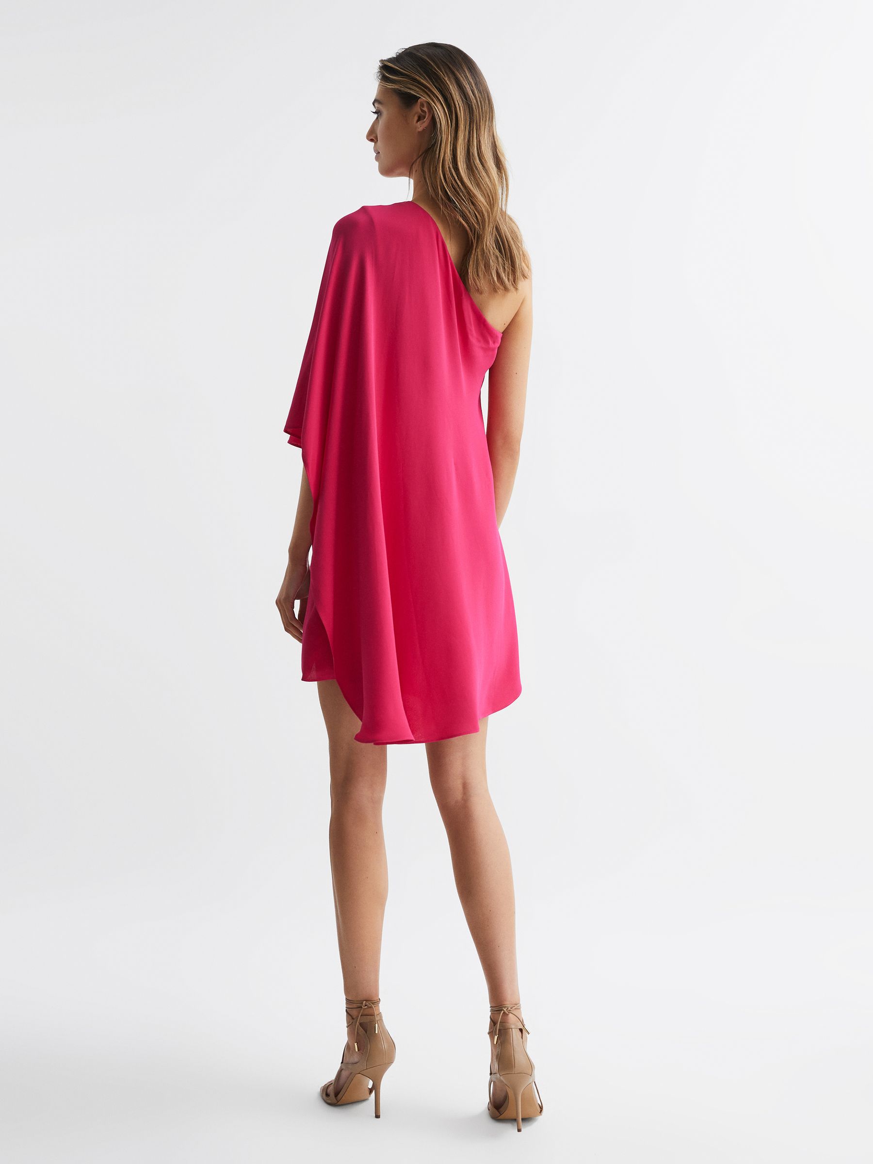 One Shoulder Cape Mini Dress in Bright Pink - Image 5 of 6