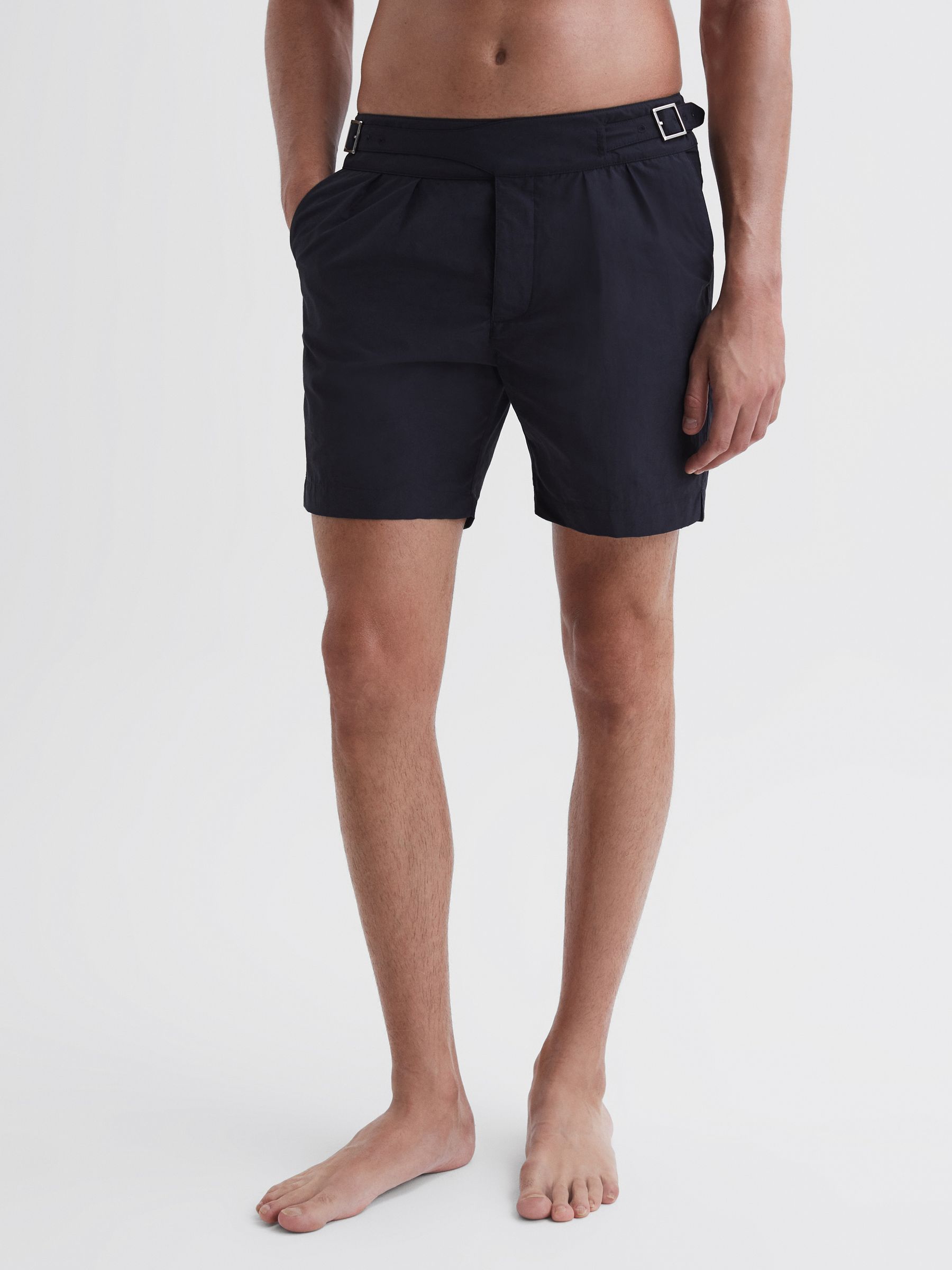 Hemingsworth Front Pleat Swim Shorts in Navy - Image 3 of 5