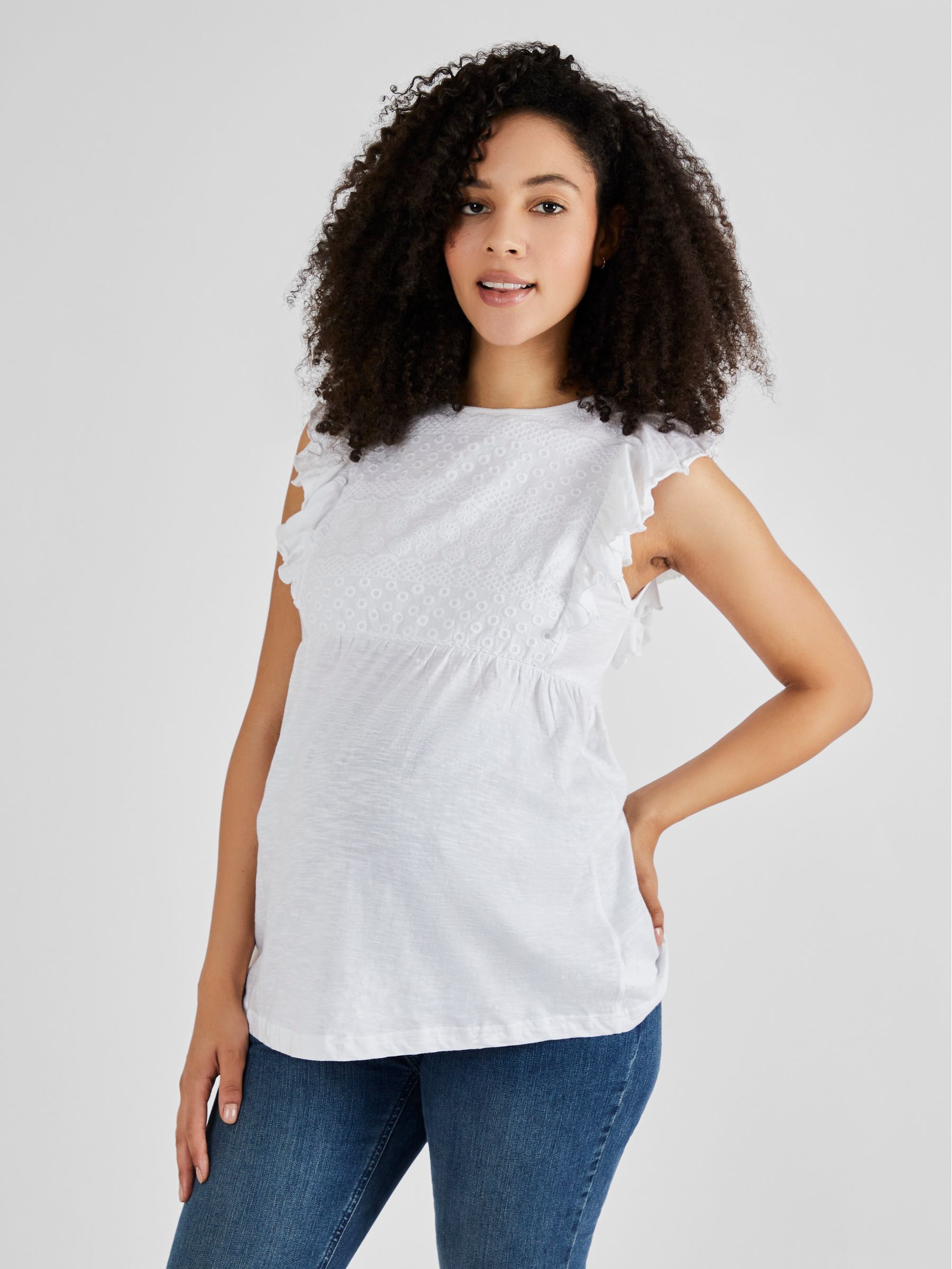 White Broderie Anglaise Maternity Top - Image 1 of 5