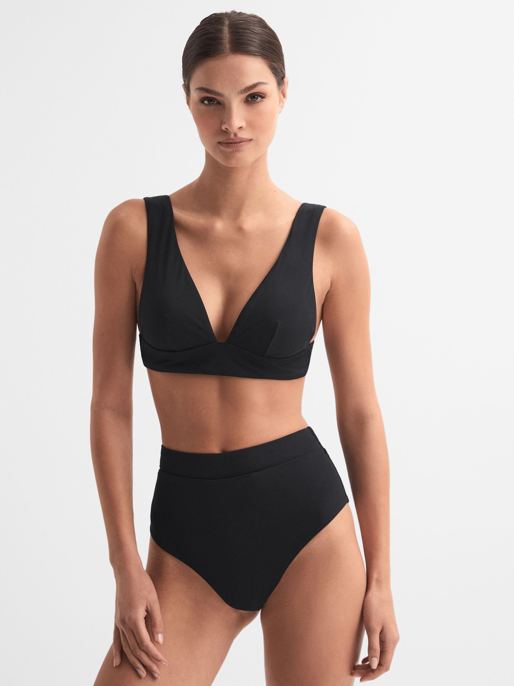 Italian Fabric High Rise Bikini Bottoms in Black - Image 1 of 5 Italian Fabric High Rise Bikini Bottoms in Black - Image 1 of 5