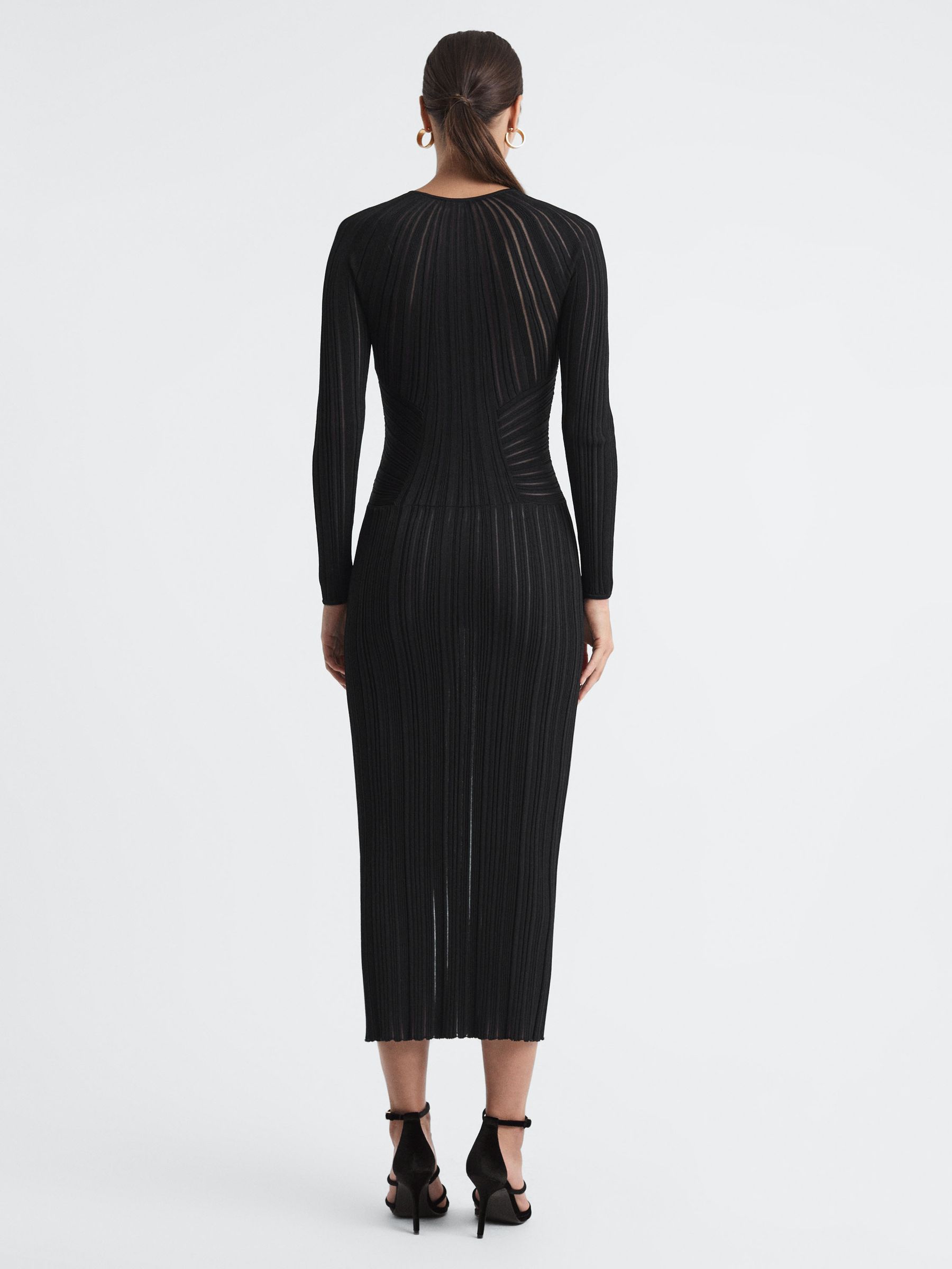 Sheer Striped Bodycon Midi Dress in Black - Image 5 of 5