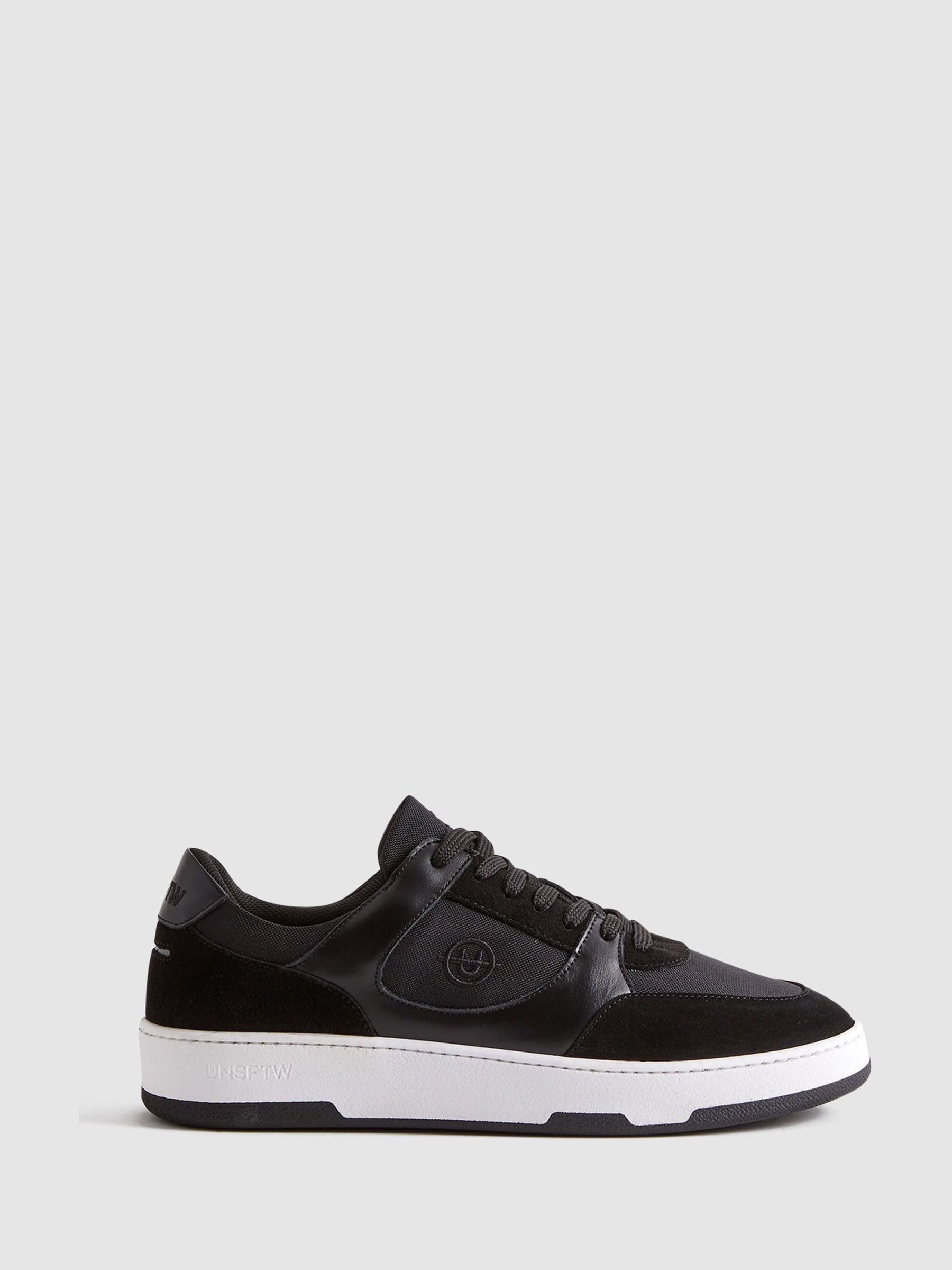 Unseen Leather Suede Noirmont Trainers in White/Black - Image 1 of 5