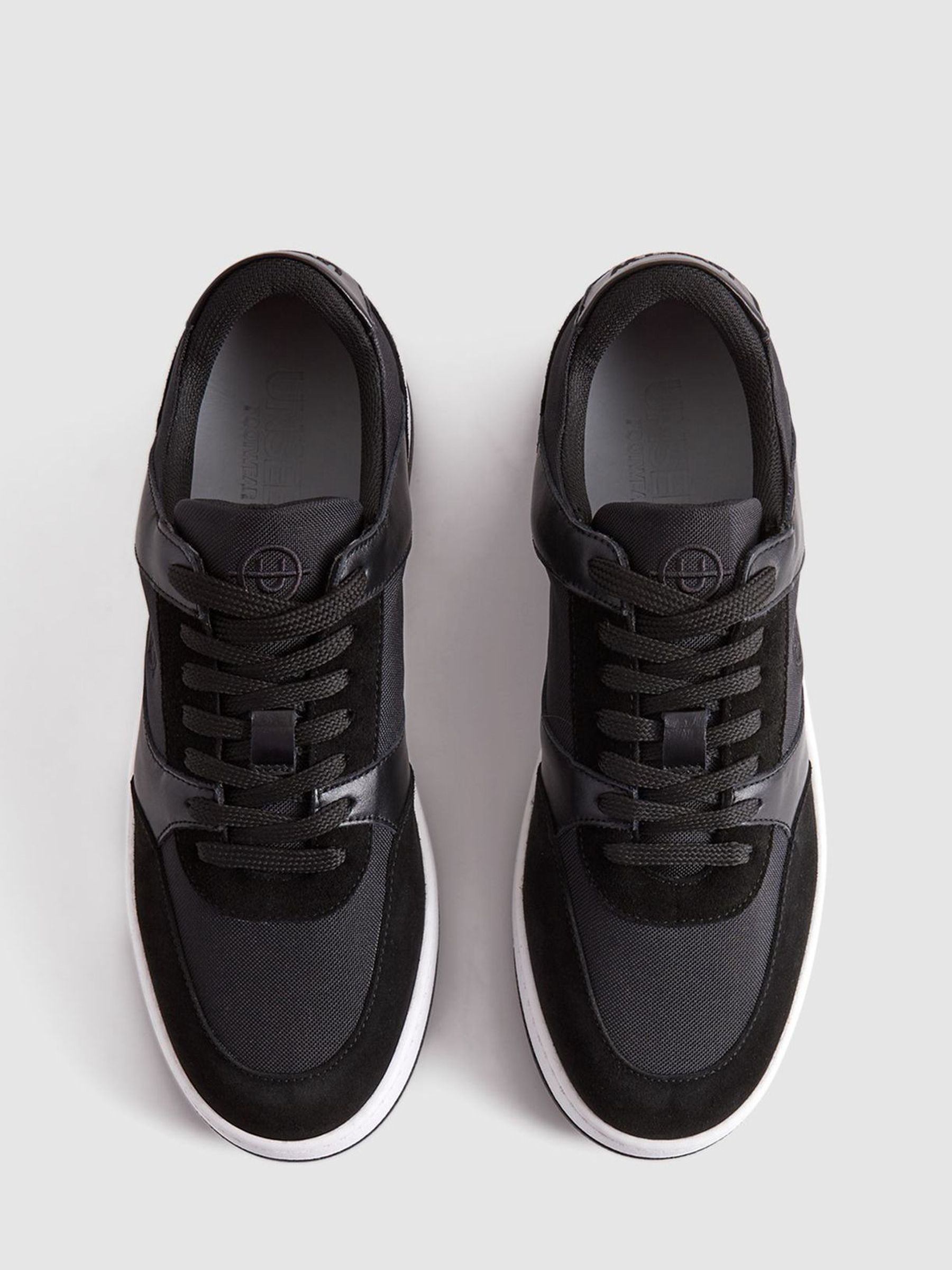 Unseen Leather Suede Noirmont Trainers in White/Black - Image 3 of 5