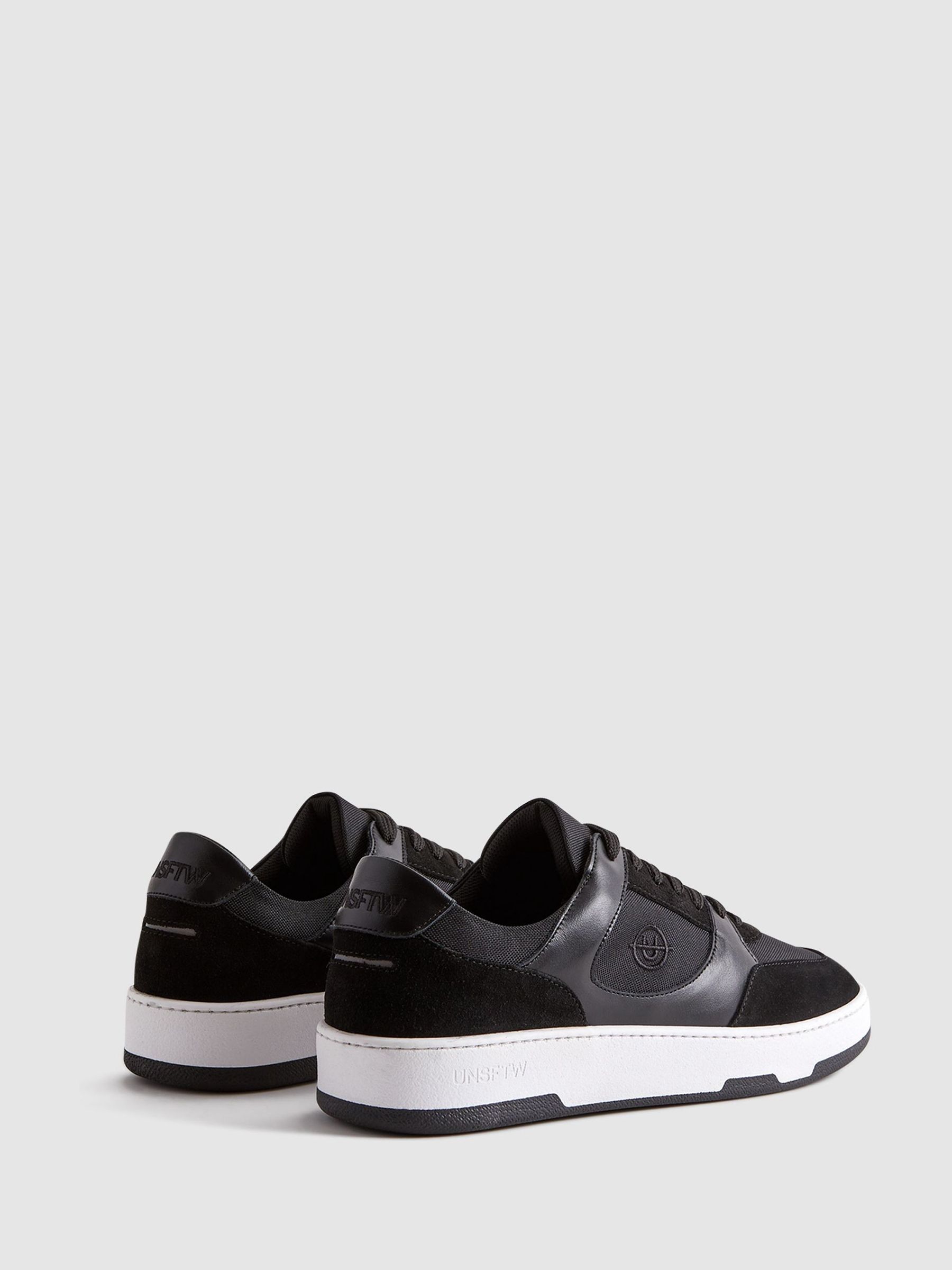 Unseen Leather Suede Noirmont Trainers in White/Black - Image 4 of 5