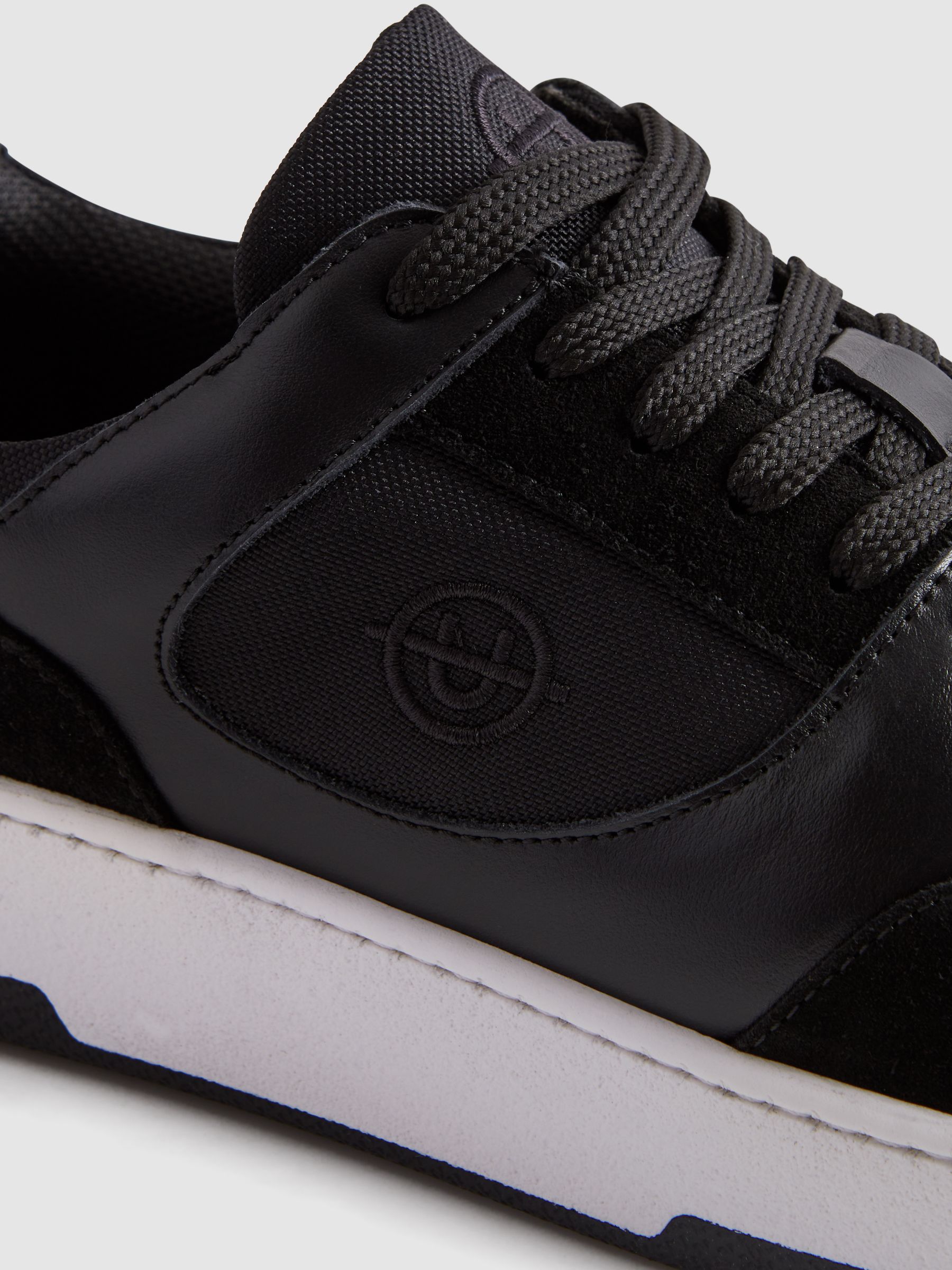 Unseen Leather Suede Noirmont Trainers in White/Black - Image 5 of 5