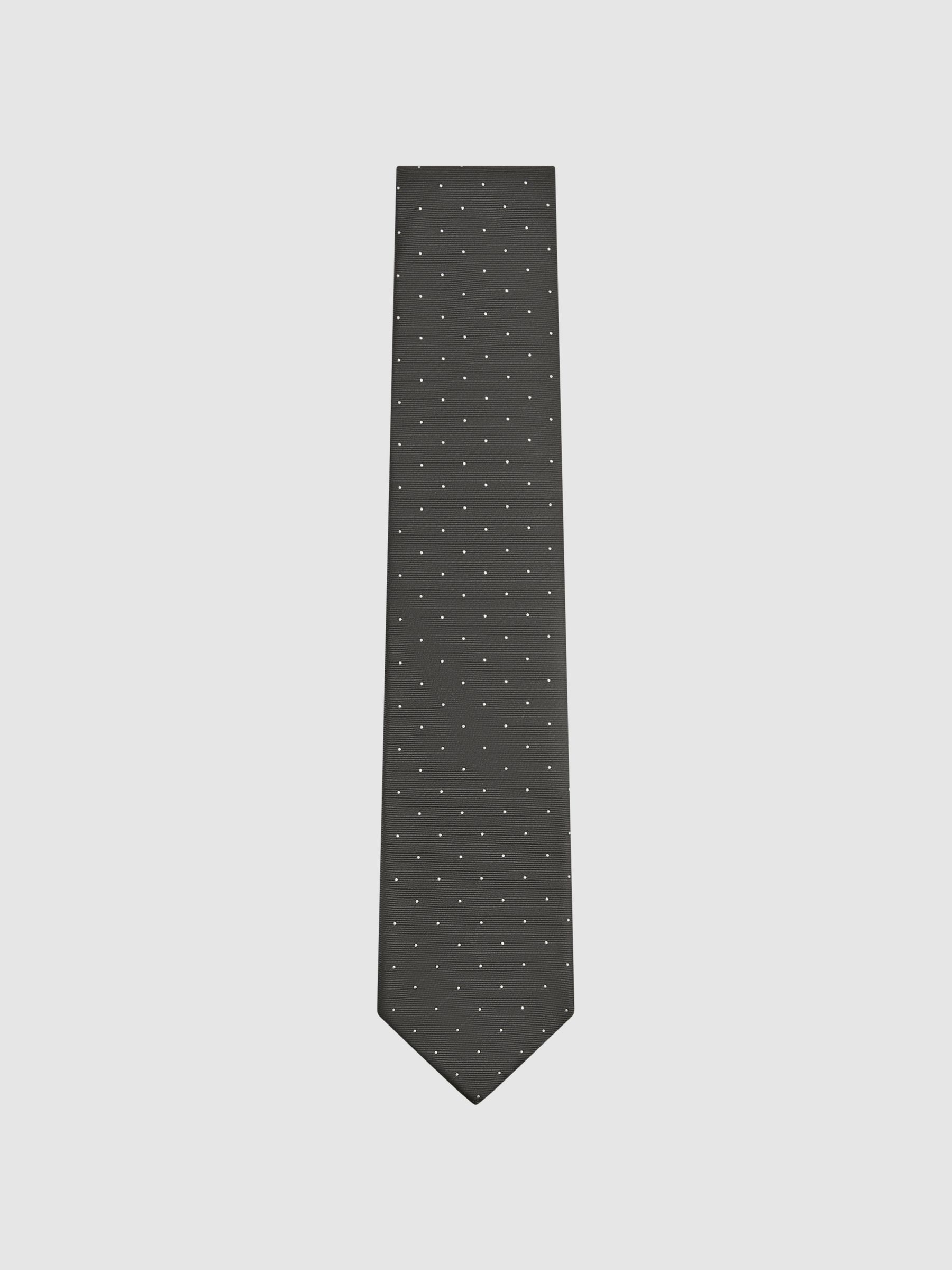 Polka Dot Silk Tie in Charcoal - Image 1 of 5