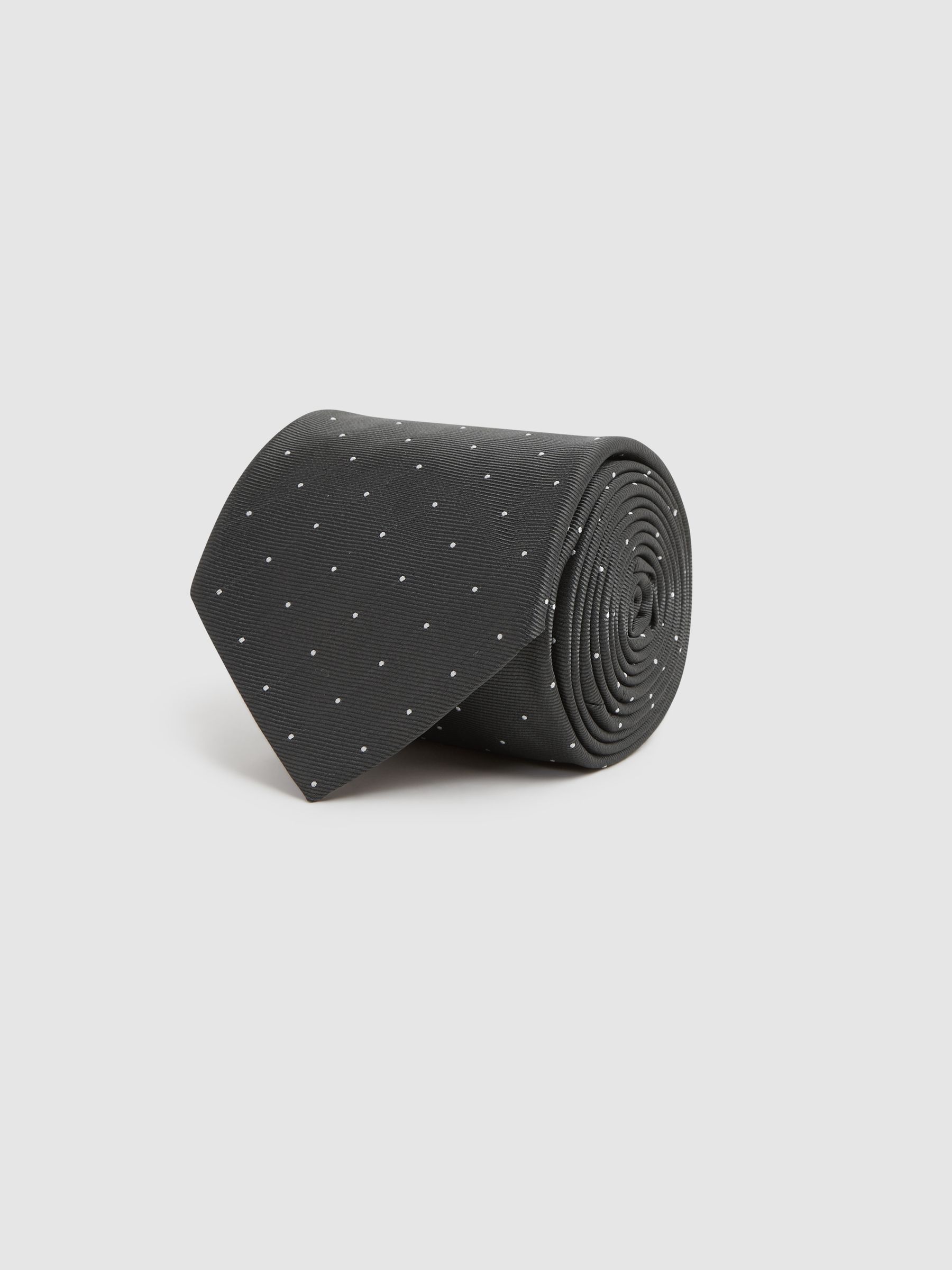 Polka Dot Silk Tie in Charcoal - Image 3 of 5