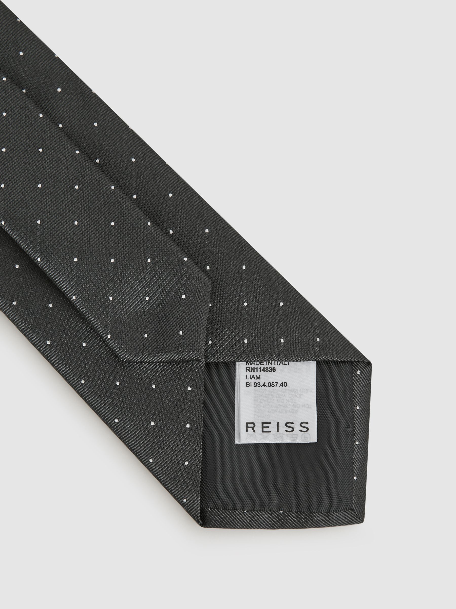 Polka Dot Silk Tie in Charcoal - Image 4 of 5