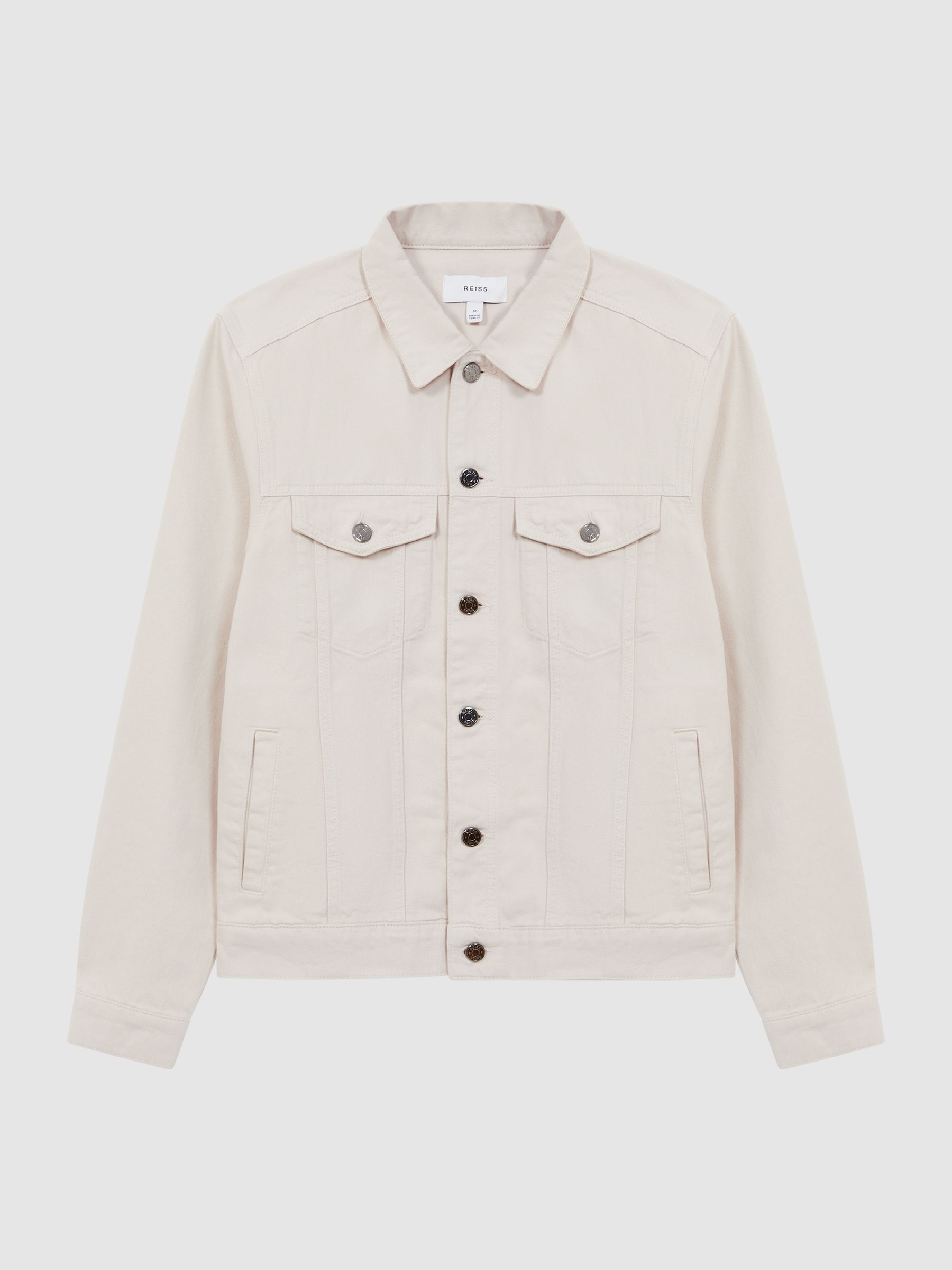 Button-Through Denim Overshirt in Beige - Image 2 of 4