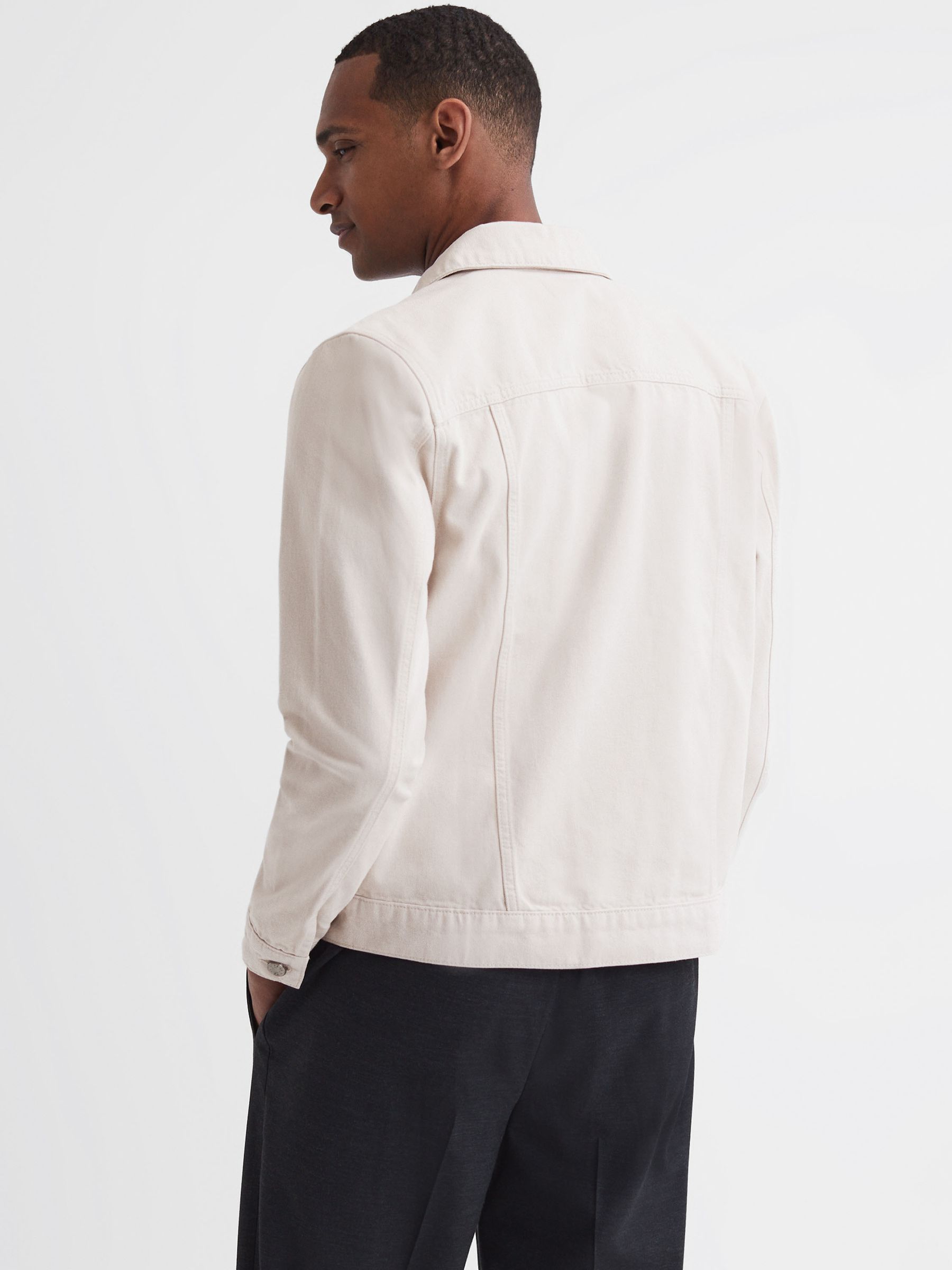 Button-Through Denim Overshirt in Beige - Image 4 of 4