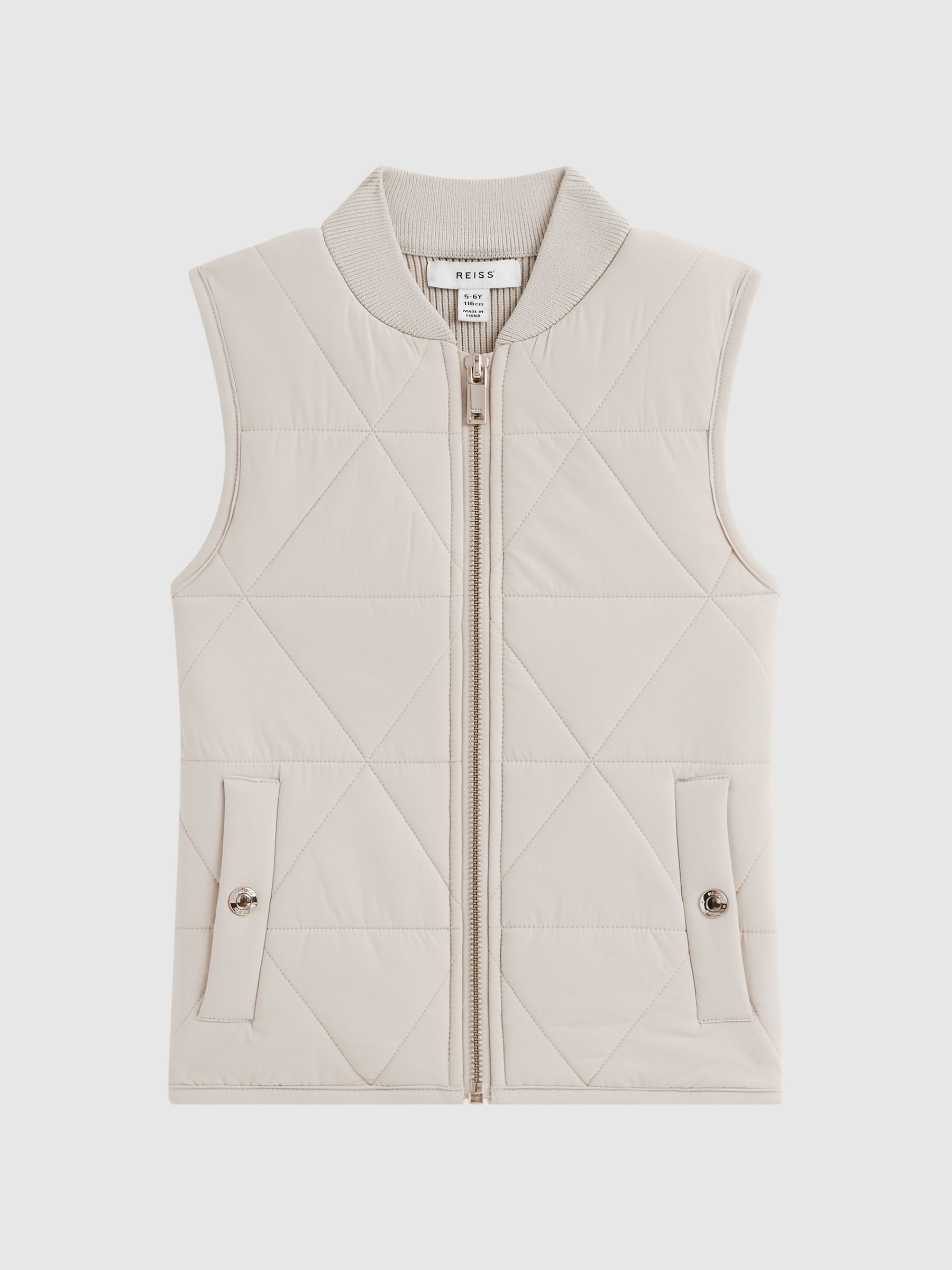 Junior Hybrid Knitted-Quilted Gilet in Stone - Image 2 of 5