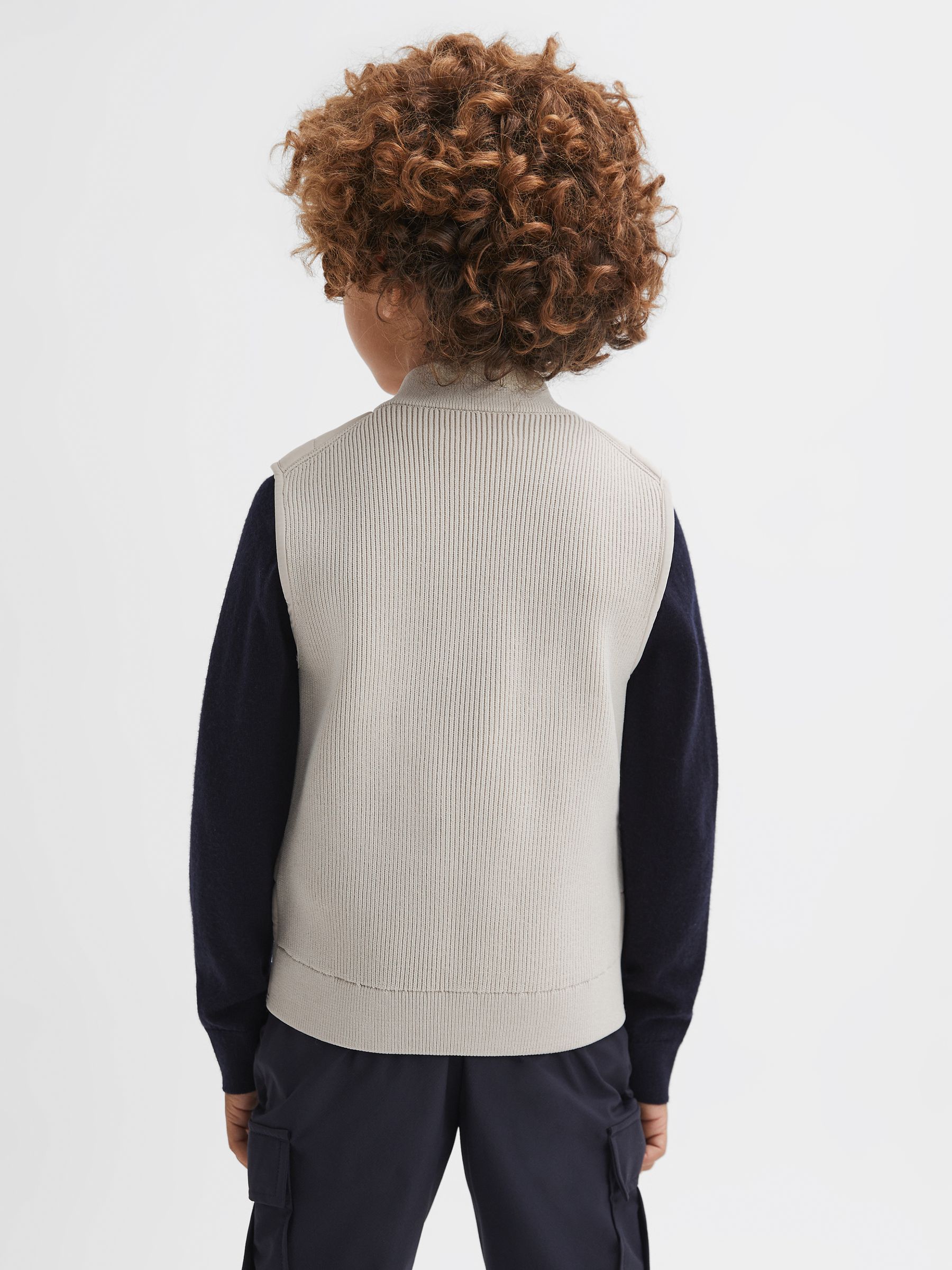 Junior Hybrid Knitted-Quilted Gilet in Stone - Image 4 of 5