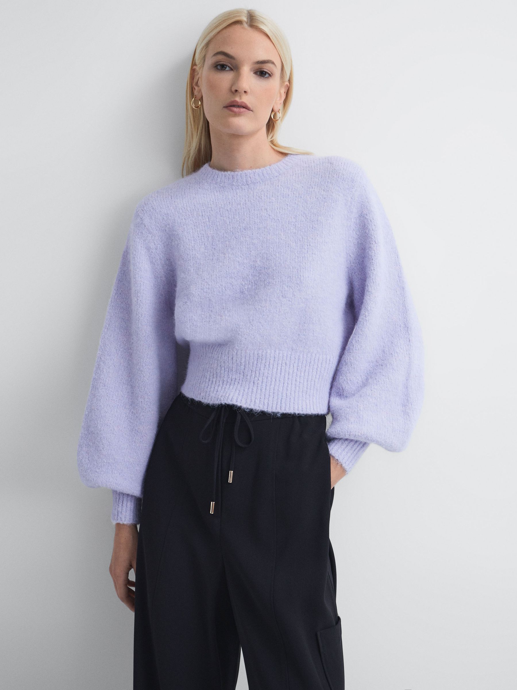 Florere Fluffy Crew Neck Jumper in Lilac - Image 1 of 6