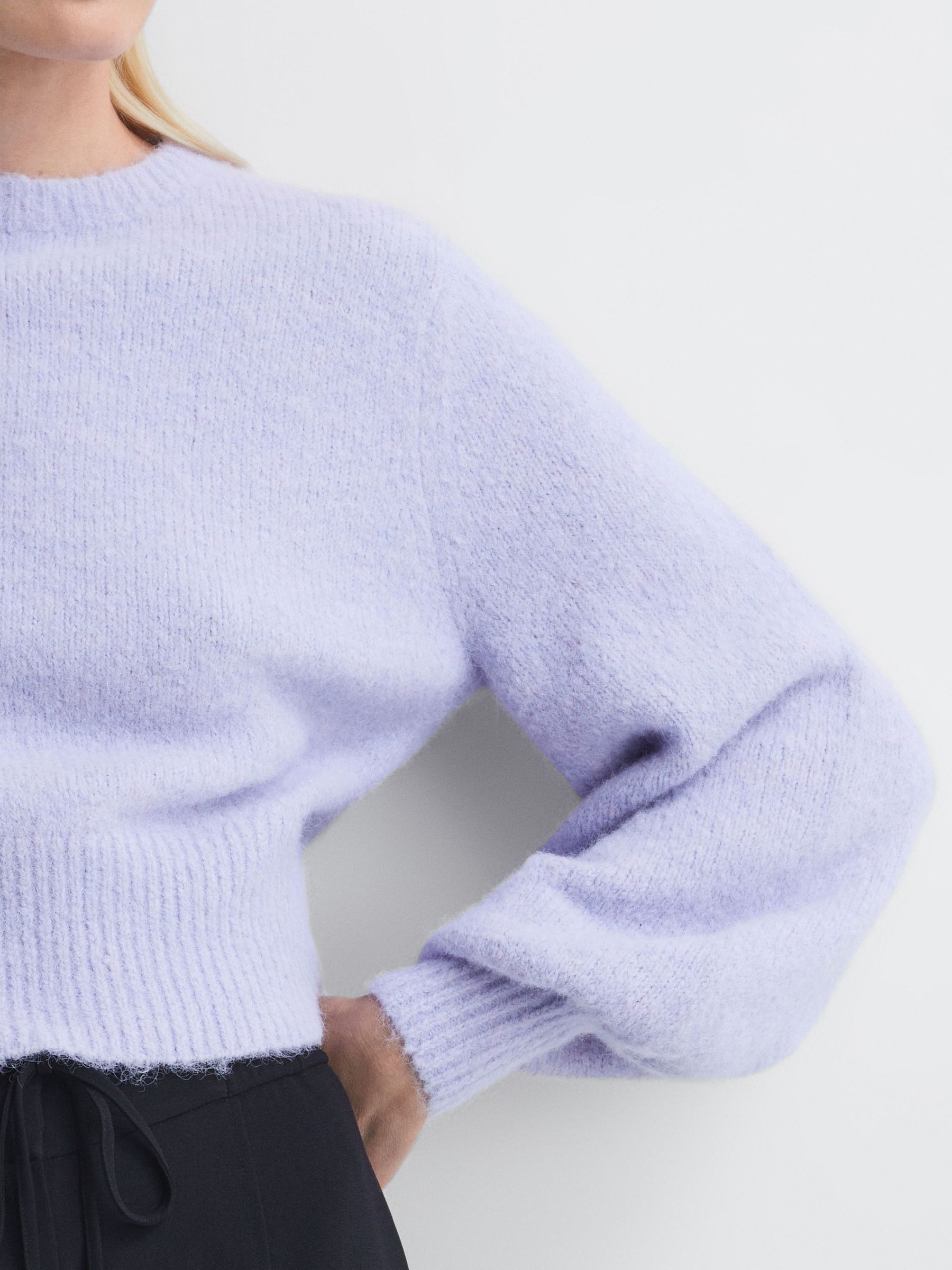 Florere Fluffy Crew Neck Jumper in Lilac - Image 3 of 6